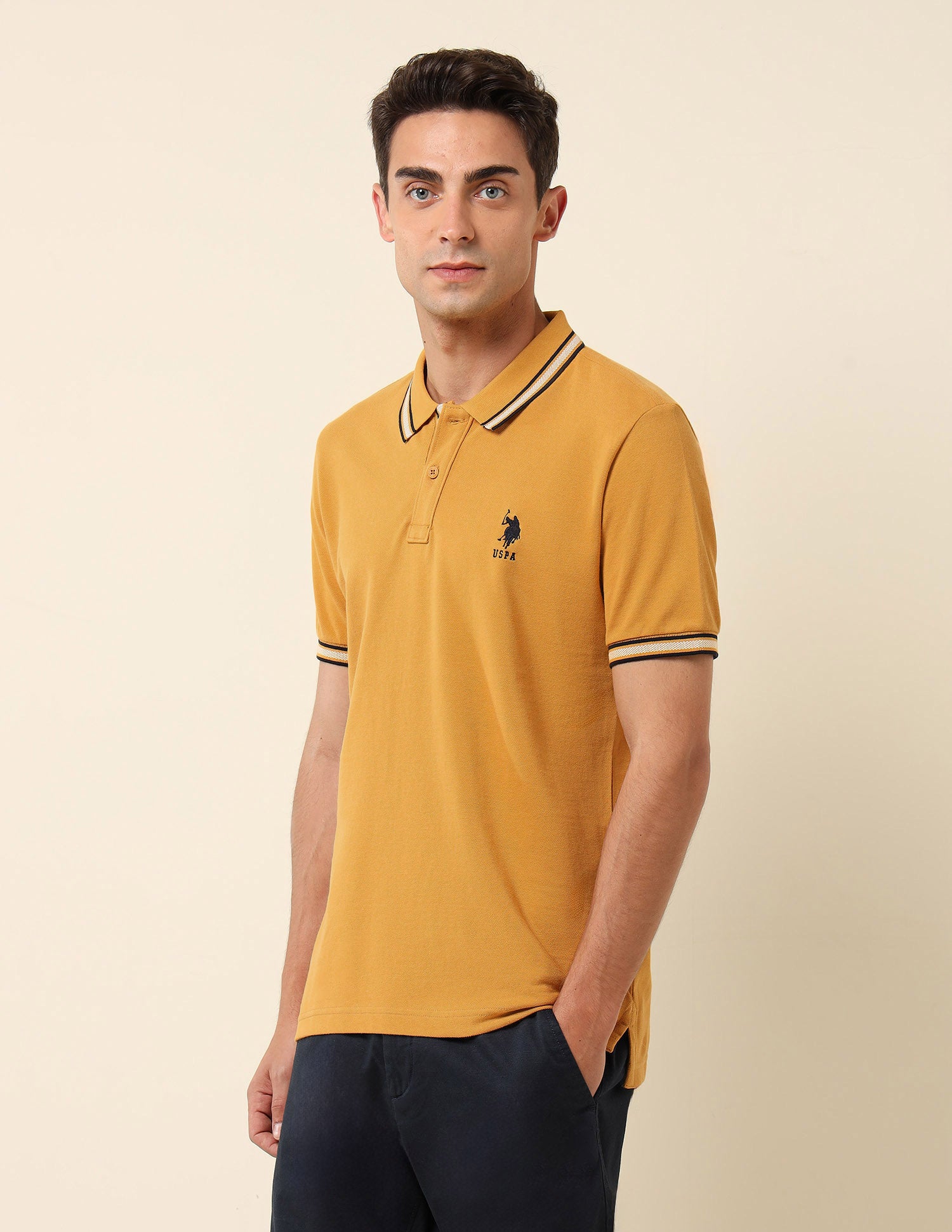 Pure Cotton Slim Fit Polo Shirt Mustard - U.S. Polo Assn. India | Large