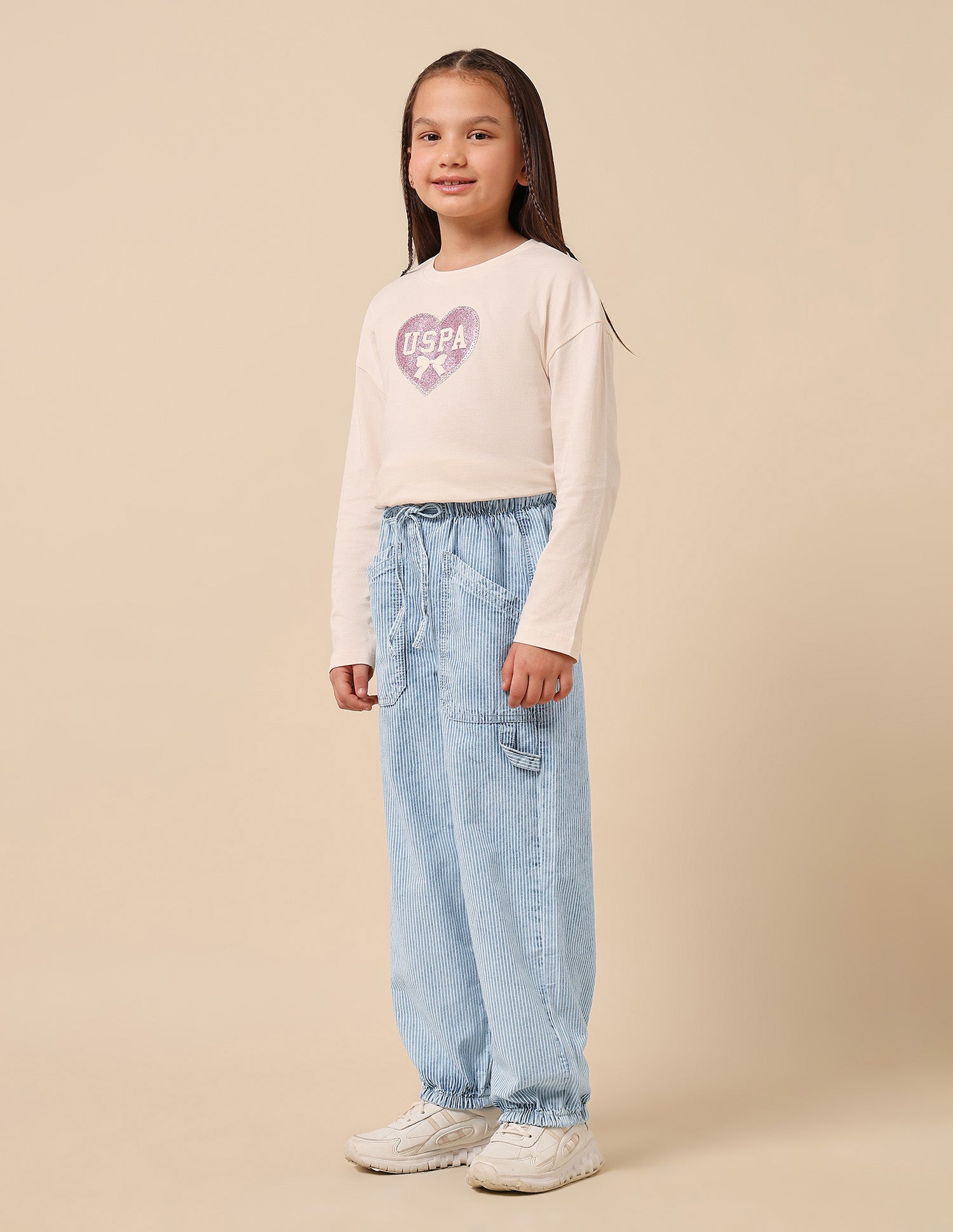 Girls Vertical Striped Jogger Jeans Light Blue - U.S. POLO ASSN. | Large