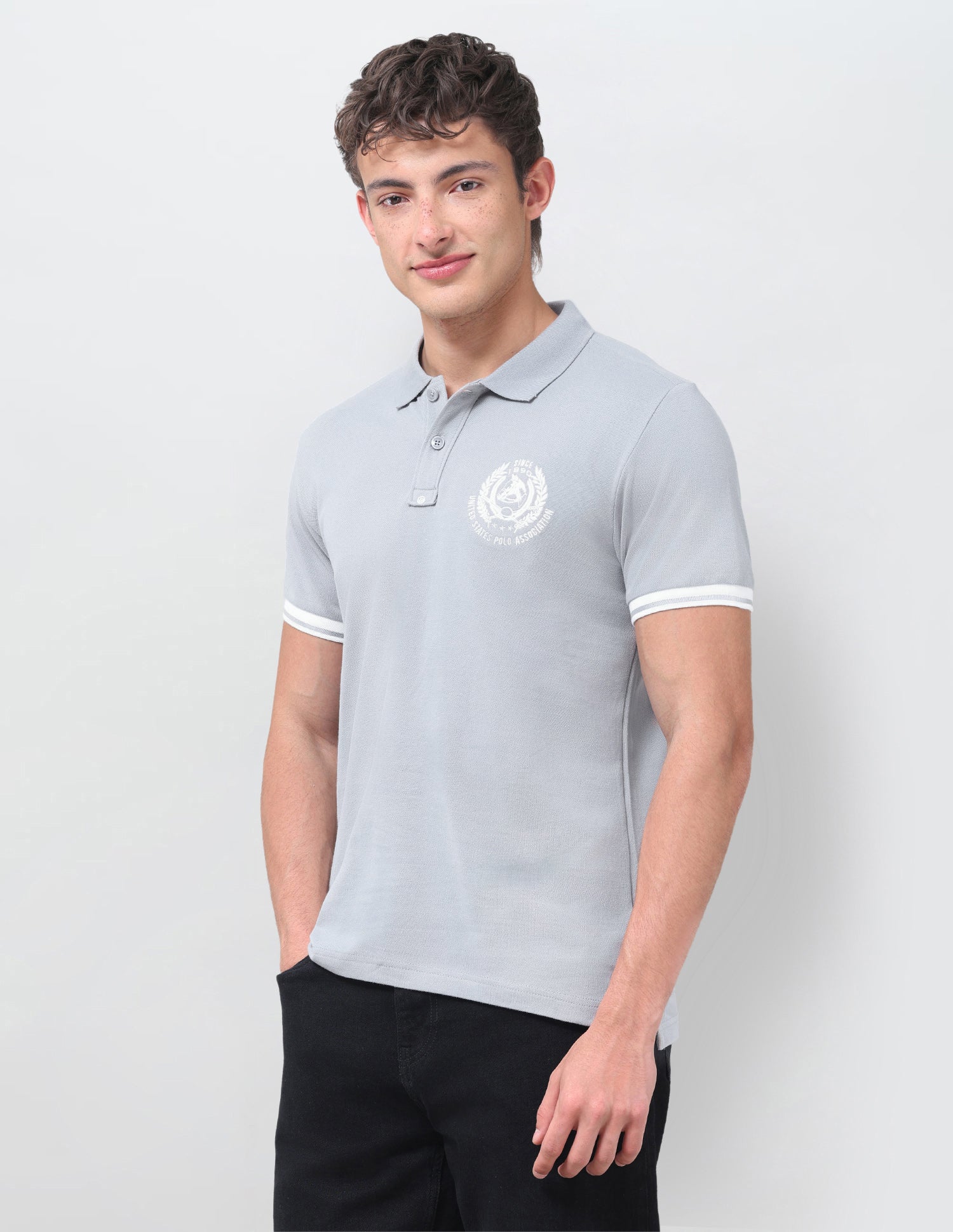Solid Slim Fit Polo Shirt Grey - U.S. Polo Assn. India | Large