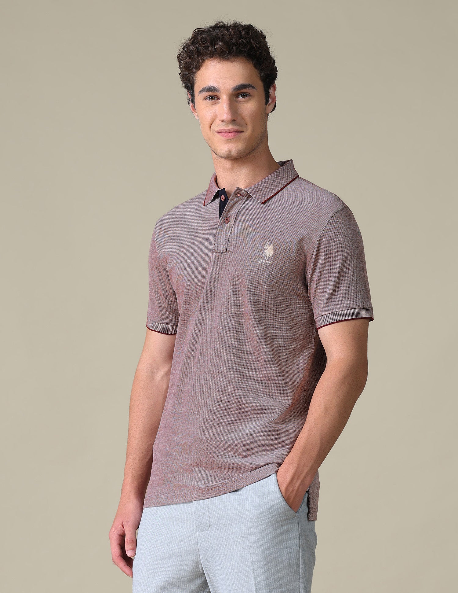 Regular Fit Heathered Polo Shirt Wine - U.S. Polo Assn. India | Large