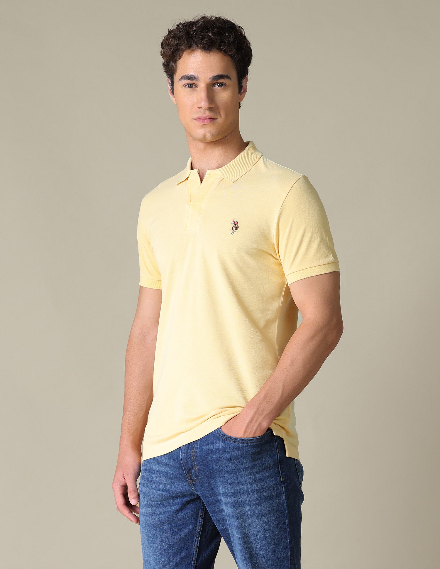 Solid Regular Fit Polo Shirt Light Yellow - U.S. Polo Assn. India | Large