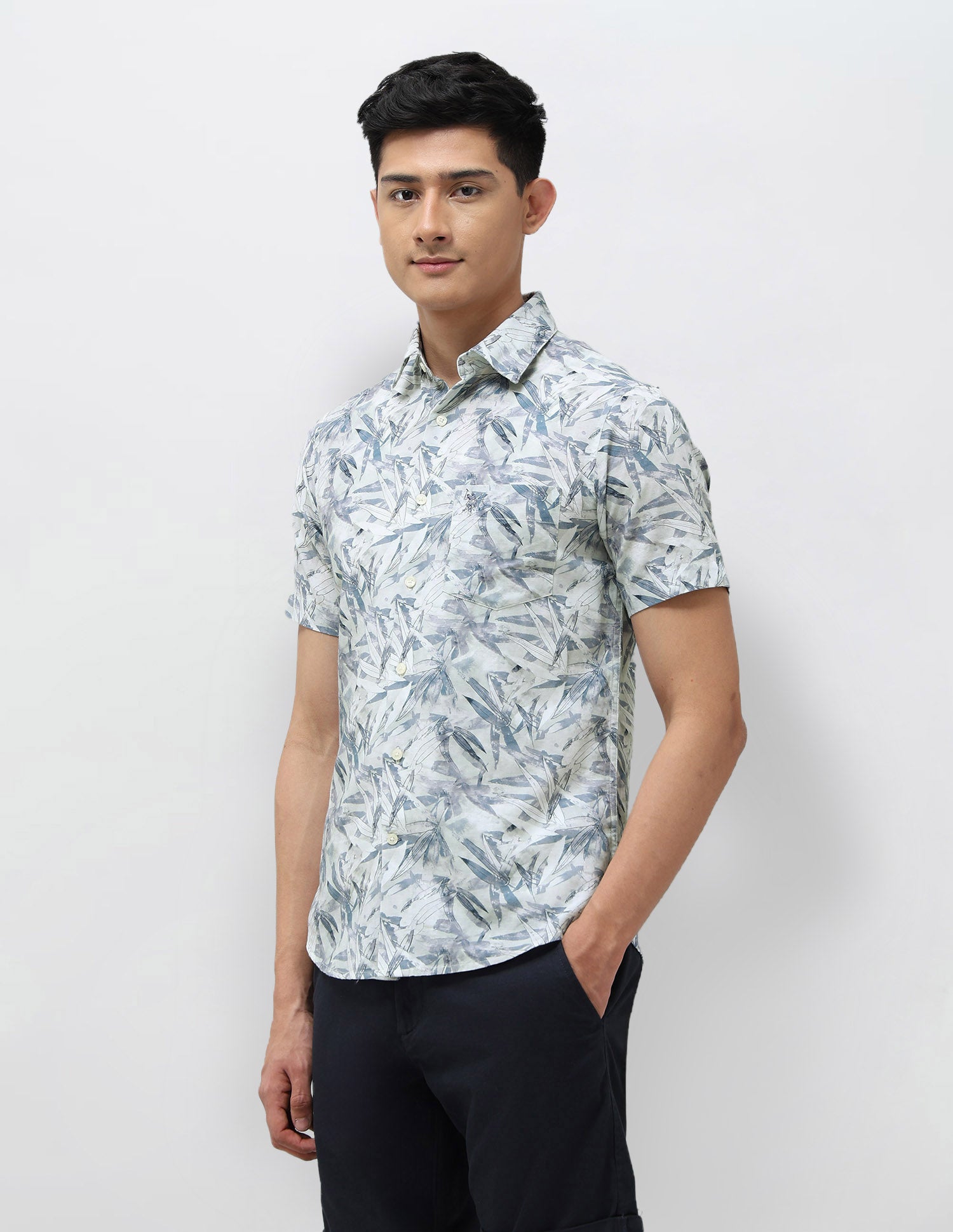 Tropical Printed Tailored Fit Shirt Blue - U.S. POLO ASSN. | Large