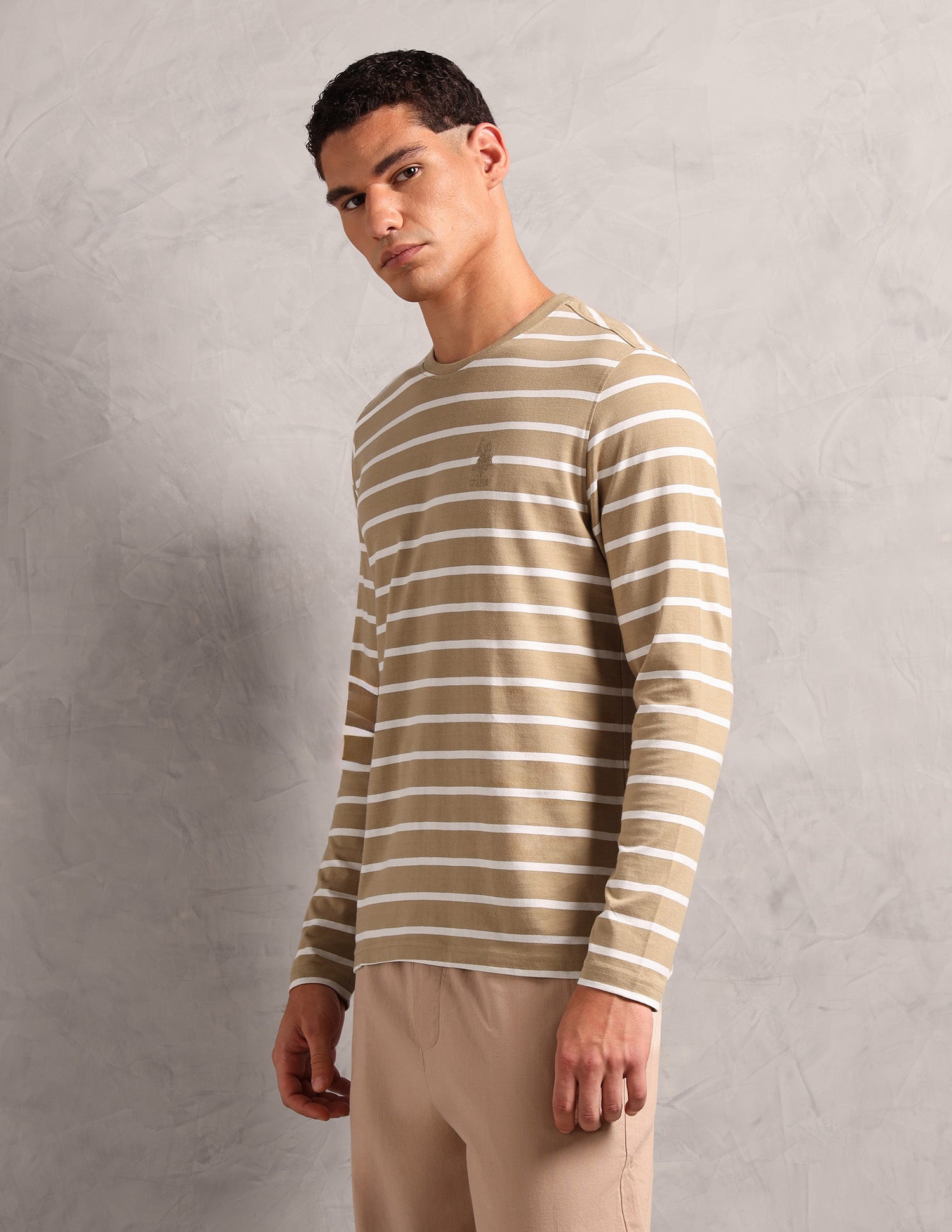 Horizontal Striped Pure Cotton I689 Lounge T-Shirt - Pack Of 1 Corn Stalk / White - U.S. POLO ASSN. | Large