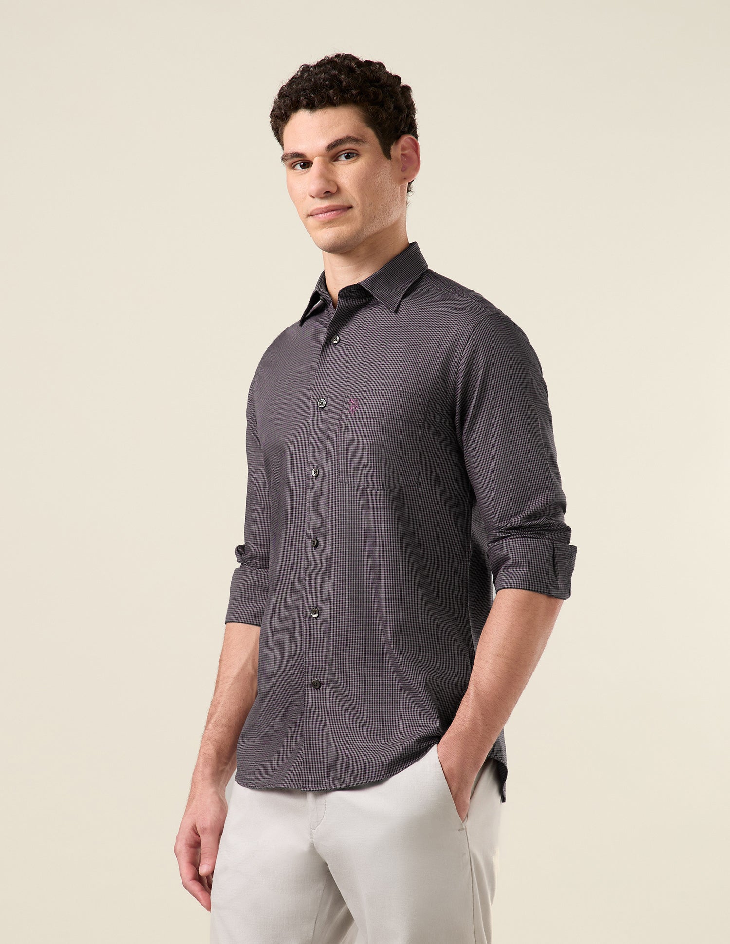 Micro Checked Twill Shirt Maroon - U.S. Polo Assn. India | Large