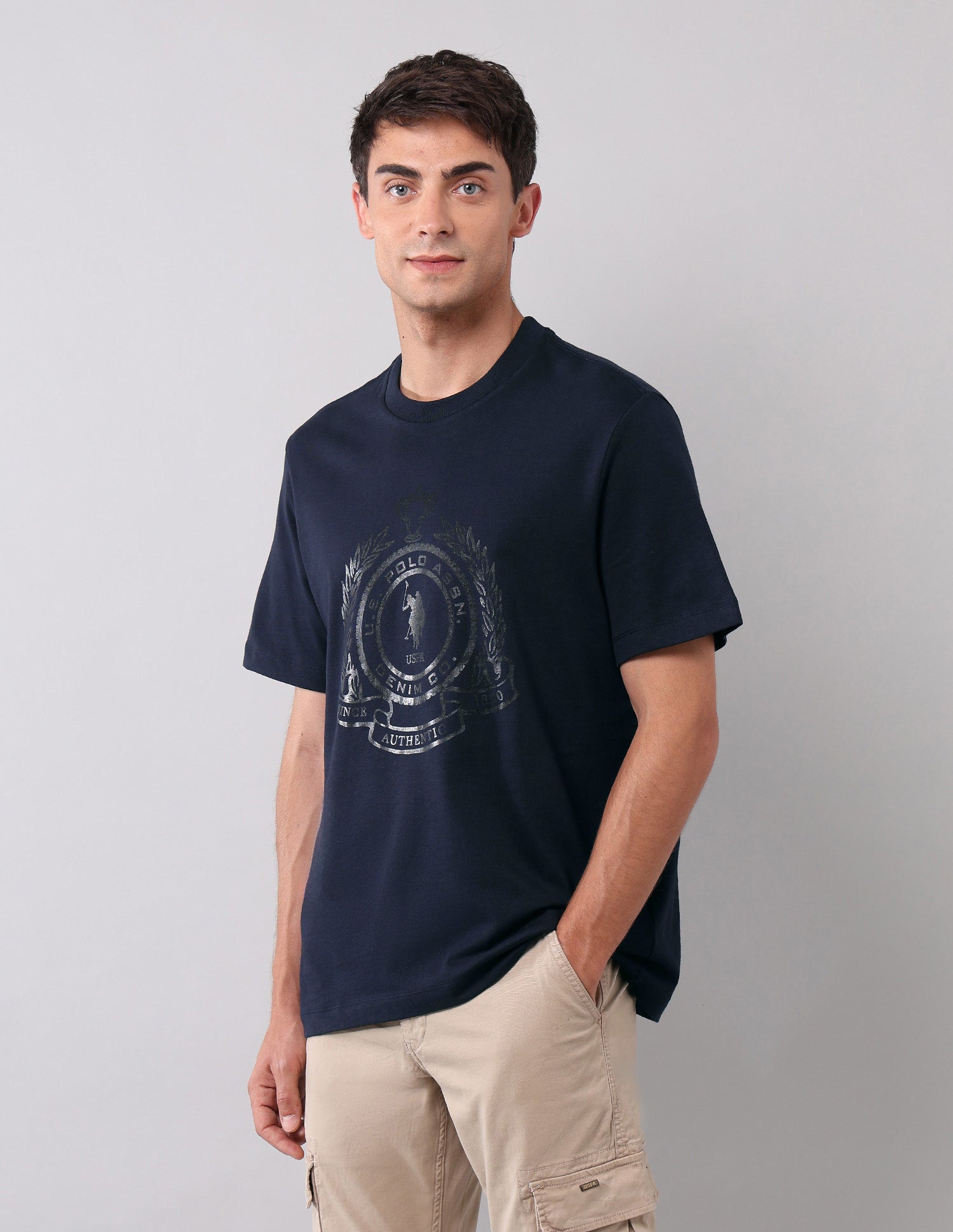 Brand Printed Muscle Fit T-Shirt Navy - U.S. Polo Assn. India | Large