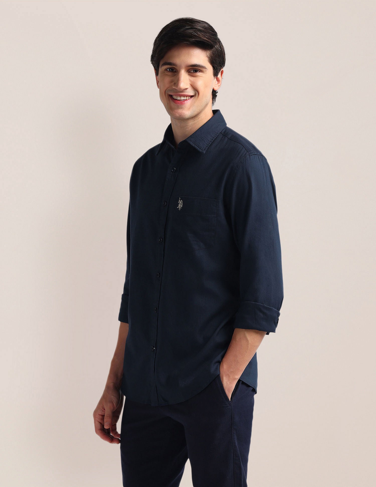 Tailored Fit Pure Cotton Shirt Navy - U.S. Polo Assn. India | Large