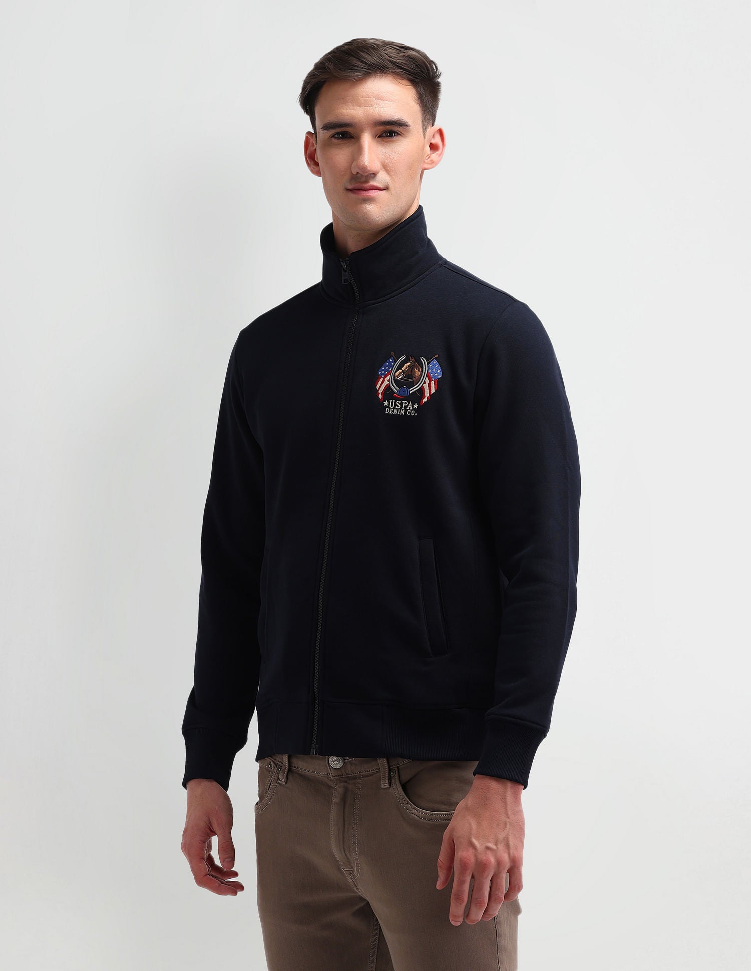 High Neck Zip Up Sweatshirt Navy - U.S. Polo Assn. India | Large