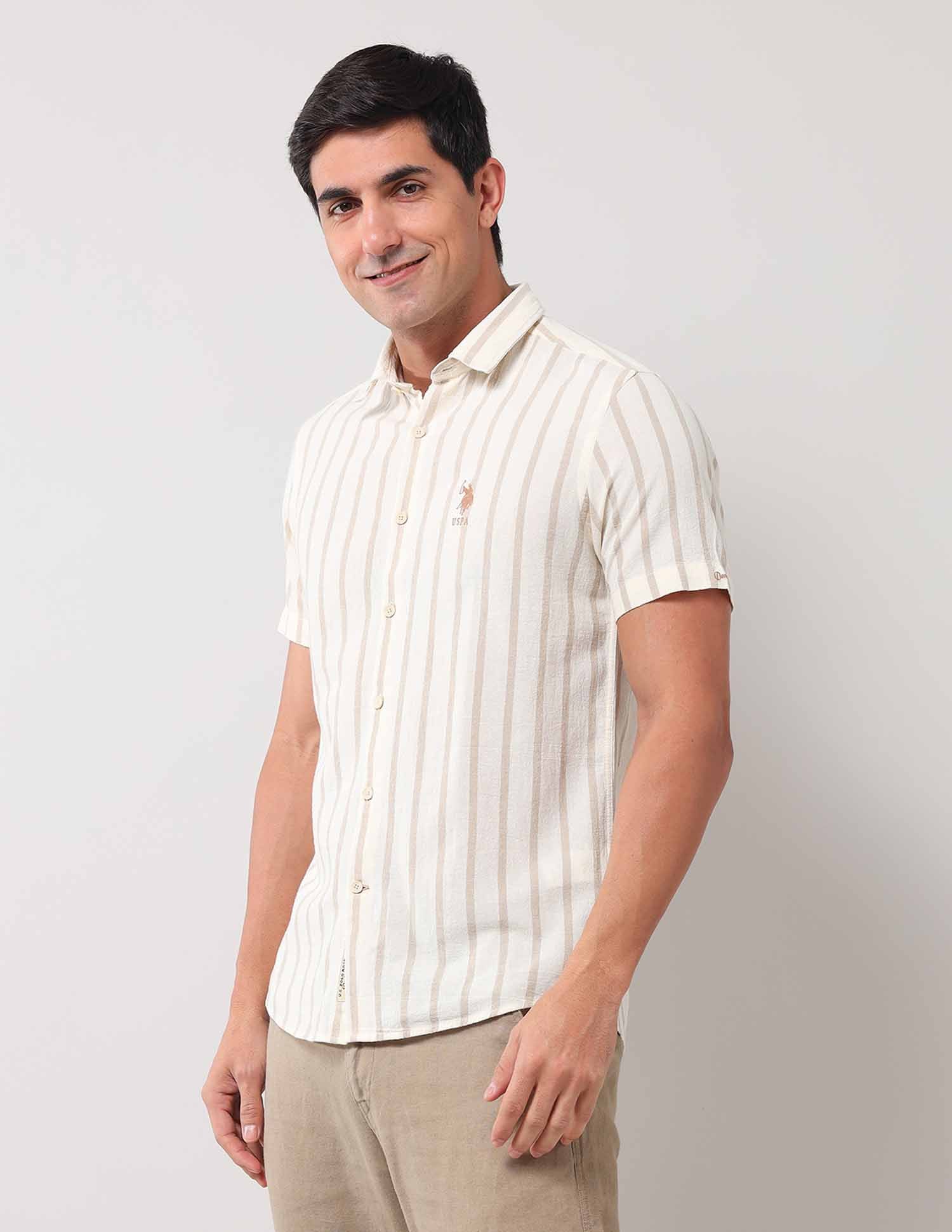 Regular Fit Vertical Striped Shirt Ecru - U.S. Polo Assn. India | Large
