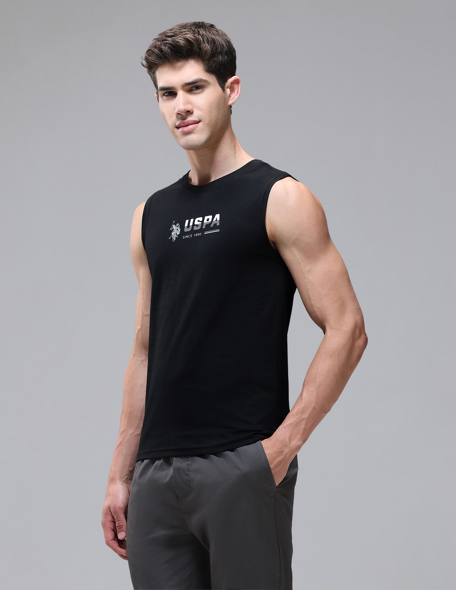Solid Cotton OEV06 Vest - Pack Of 1 Black - U.S. Polo Assn. India | Large