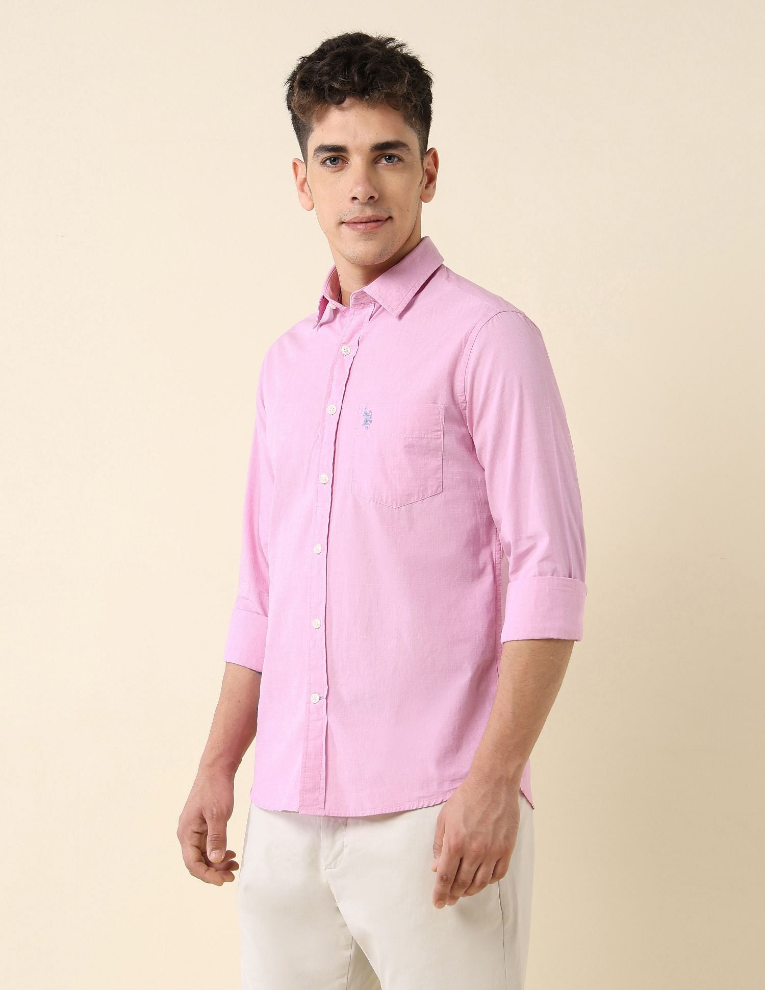 Tailored Fit Fil-à-Fil Shirt Pink - U.S. Polo Assn. India | Large