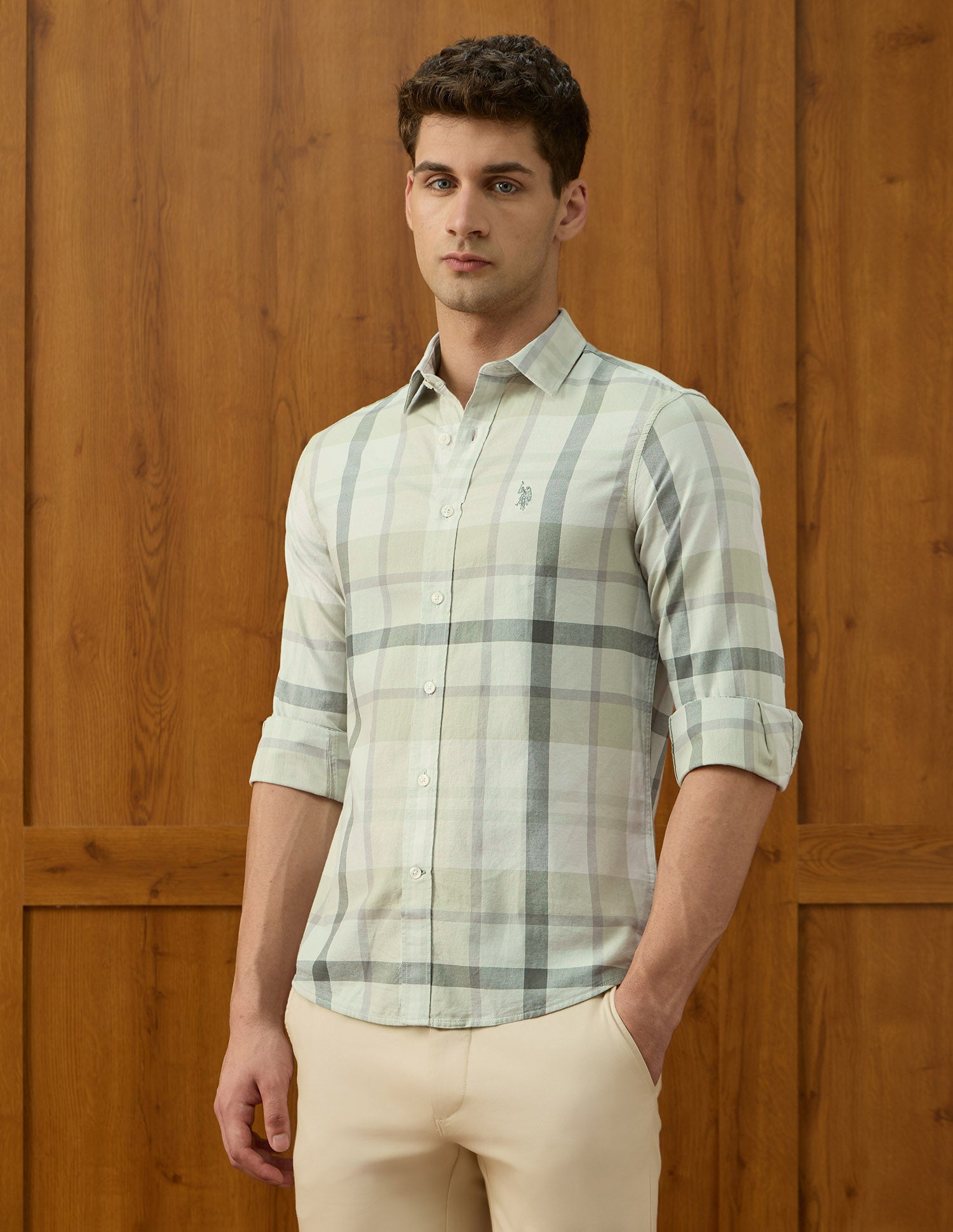 Plaid Checked Equestrian Aisle Theater Shirt Light Green - U.S. POLO ASSN. | Large