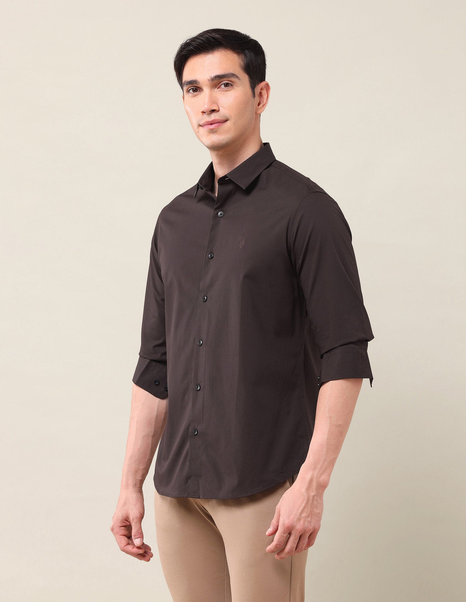Tailored Fit Solid Shirt Dark Brown - U.S. Polo Assn. India | Large