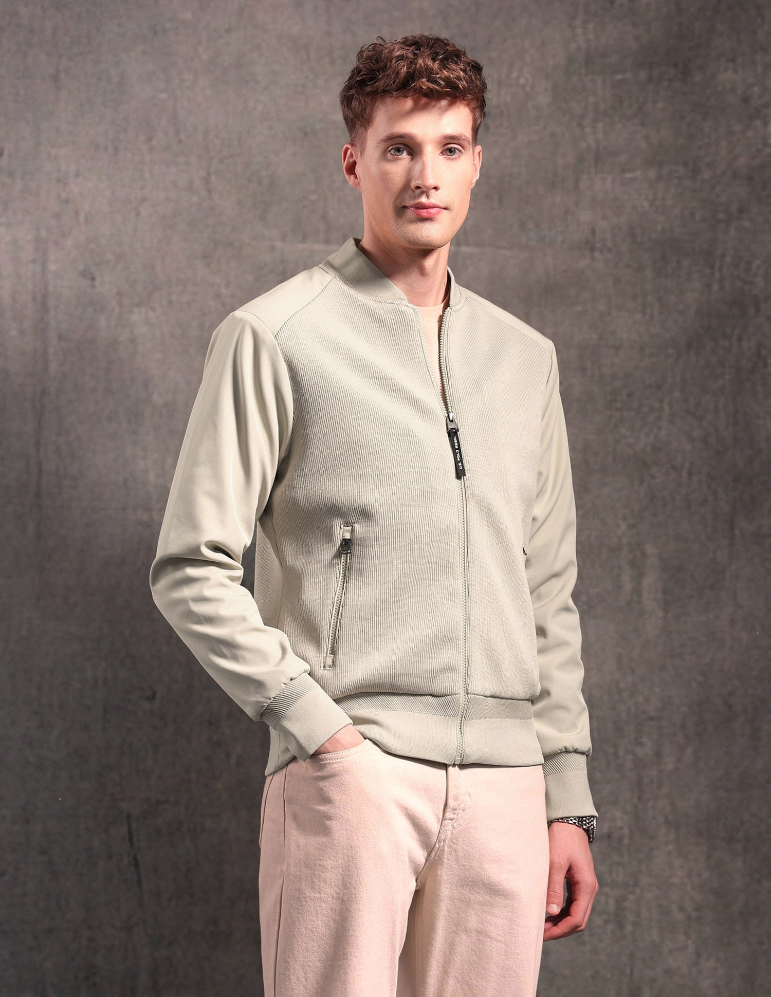 Textured Black & Gold Bomber Jacket Beige - U.S. POLO ASSN. | Large