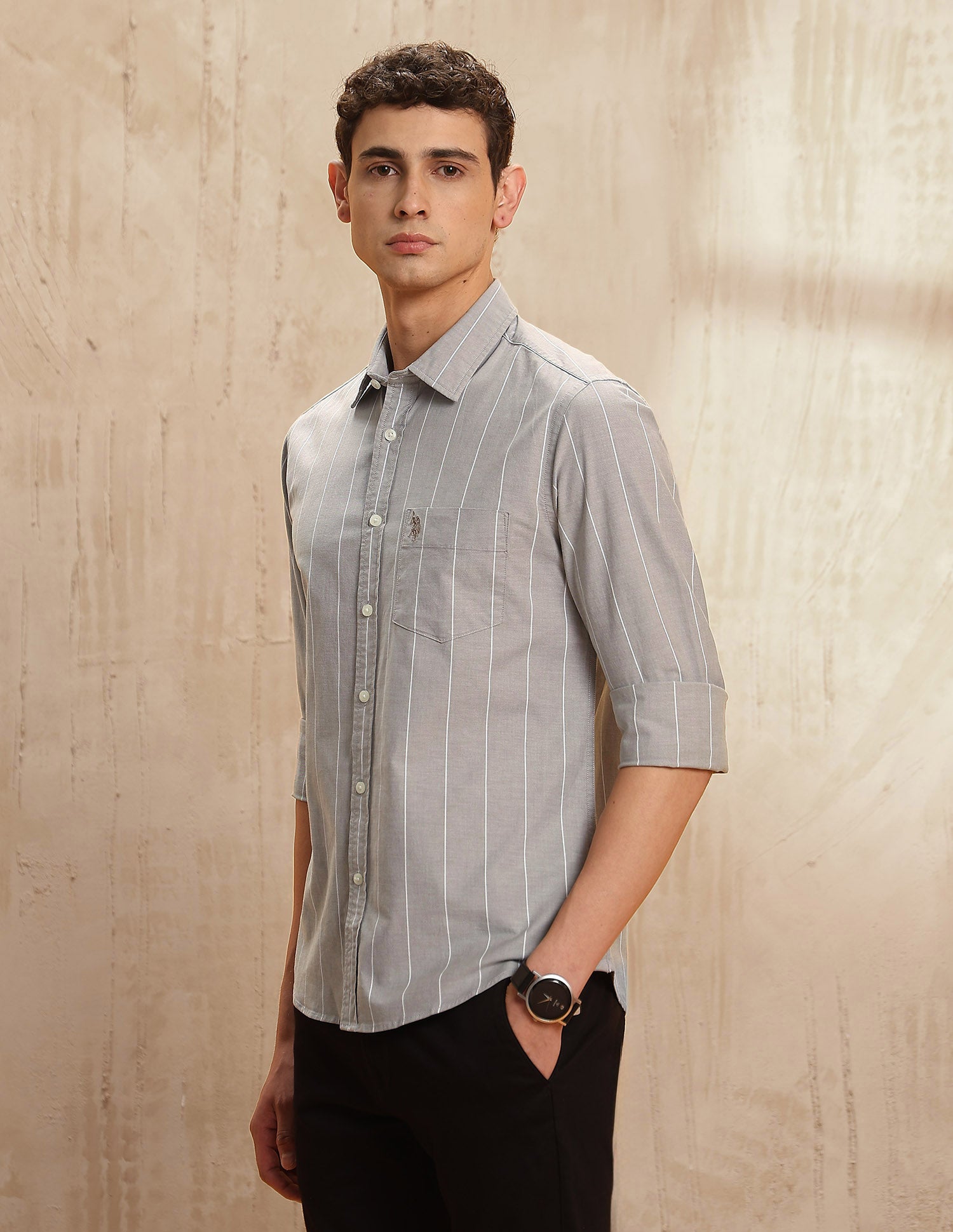 Tailored Fit Vertical Striped Shirt Brown - U.S. POLO ASSN. | Large