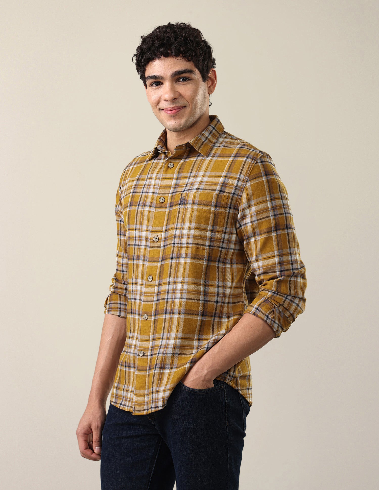 Twill Plaid Checked Shirt Mustard - U.S. Polo Assn. India | Large