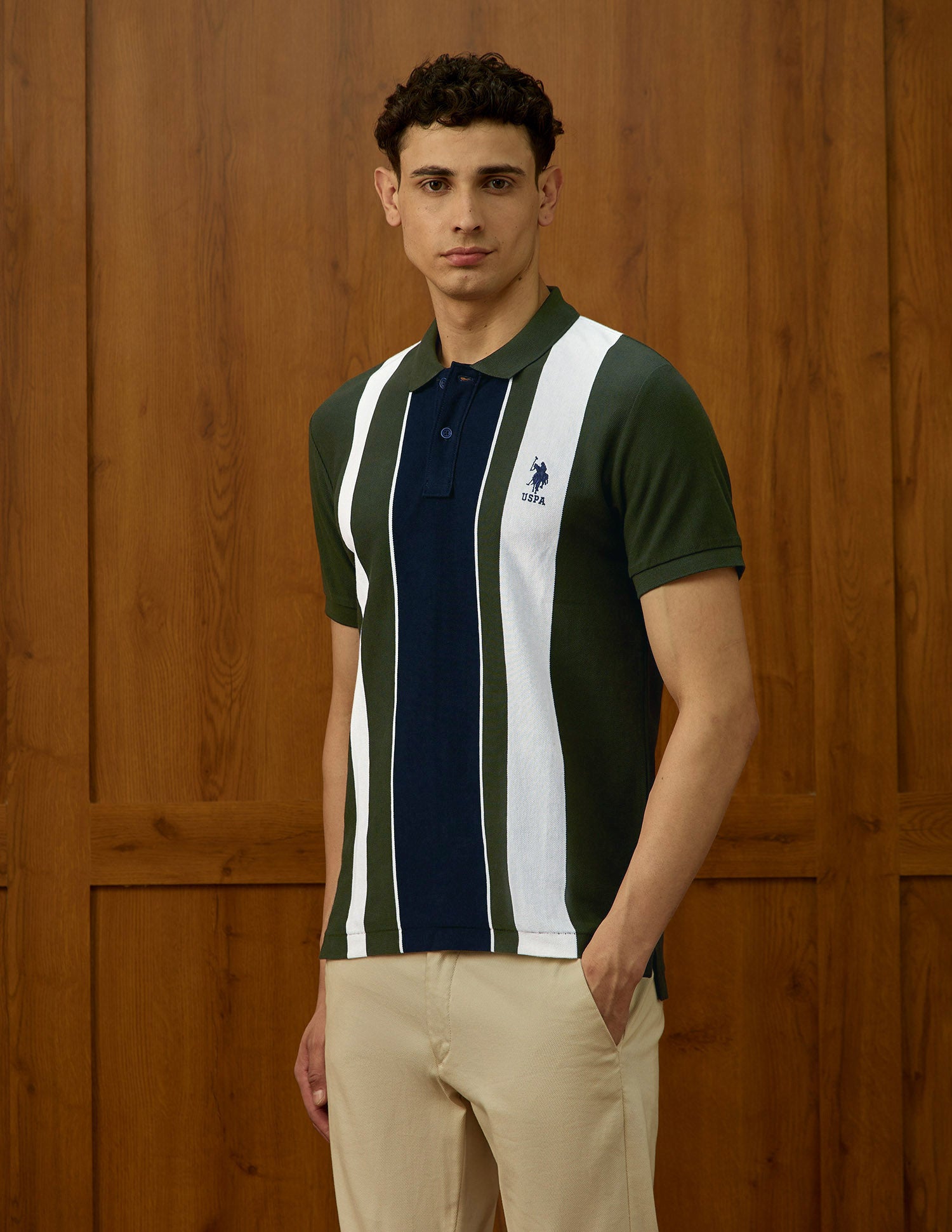 Colorblocked Varsity Theatre Polo Shirt Olive - U.S. POLO ASSN. | Large