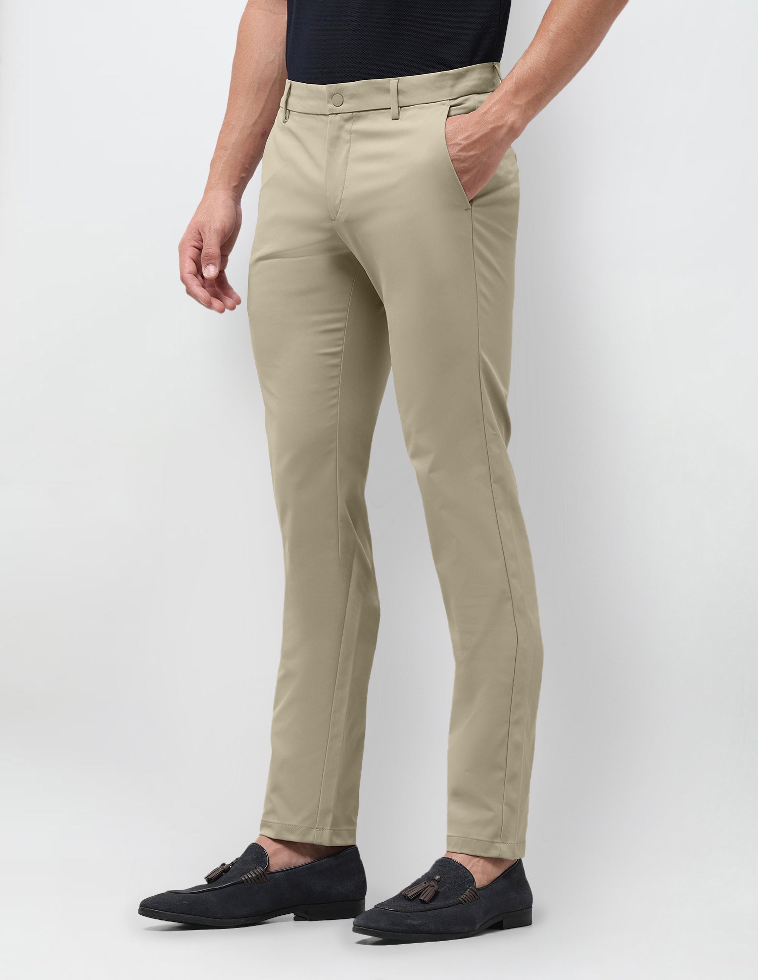 Denver Slim Fit Mid Rise Trousers Light Khaki - U.S. Polo Assn. India | Large