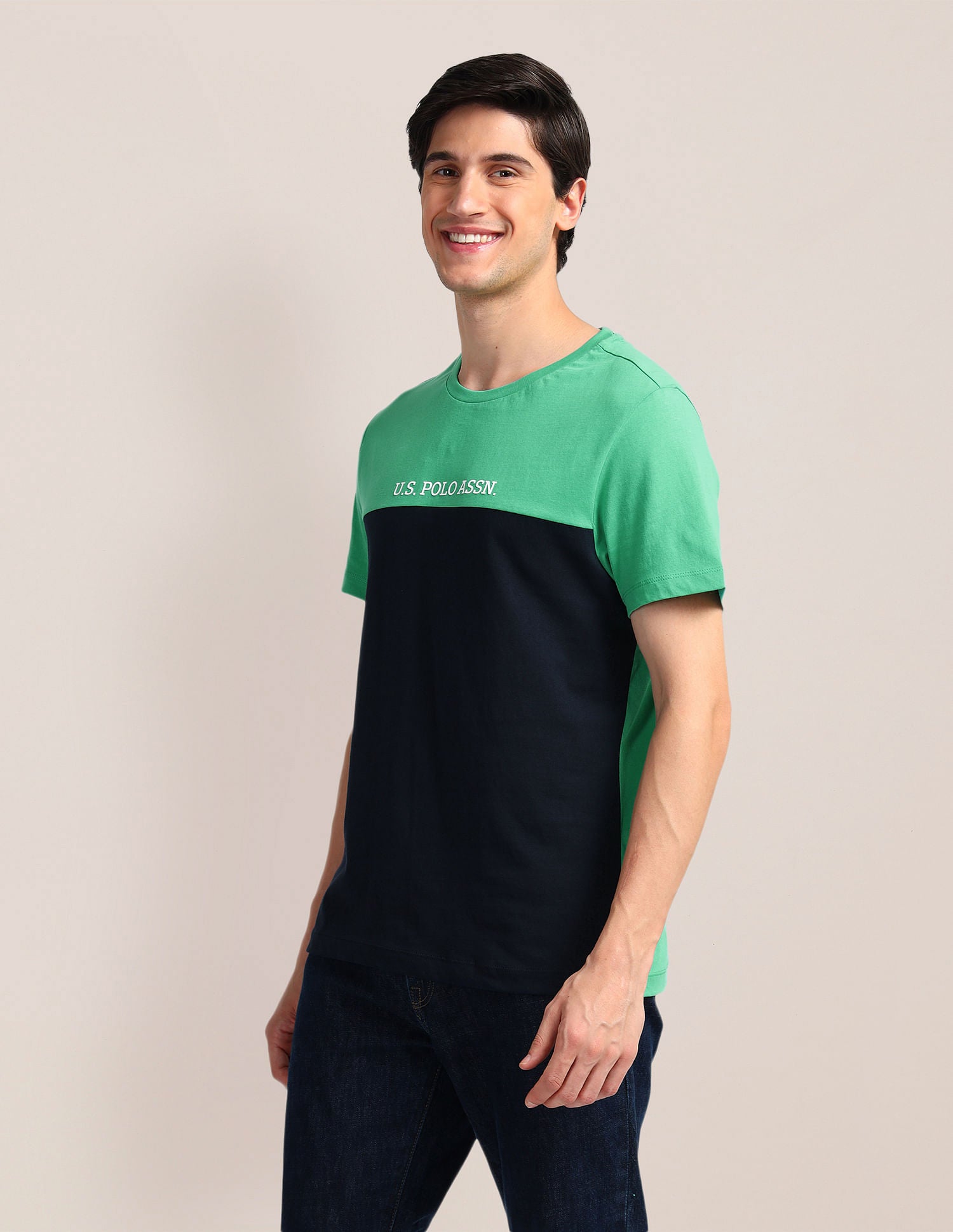 Colour Block Slim Fit T-Shirt Green - U.S. Polo Assn. India | Large