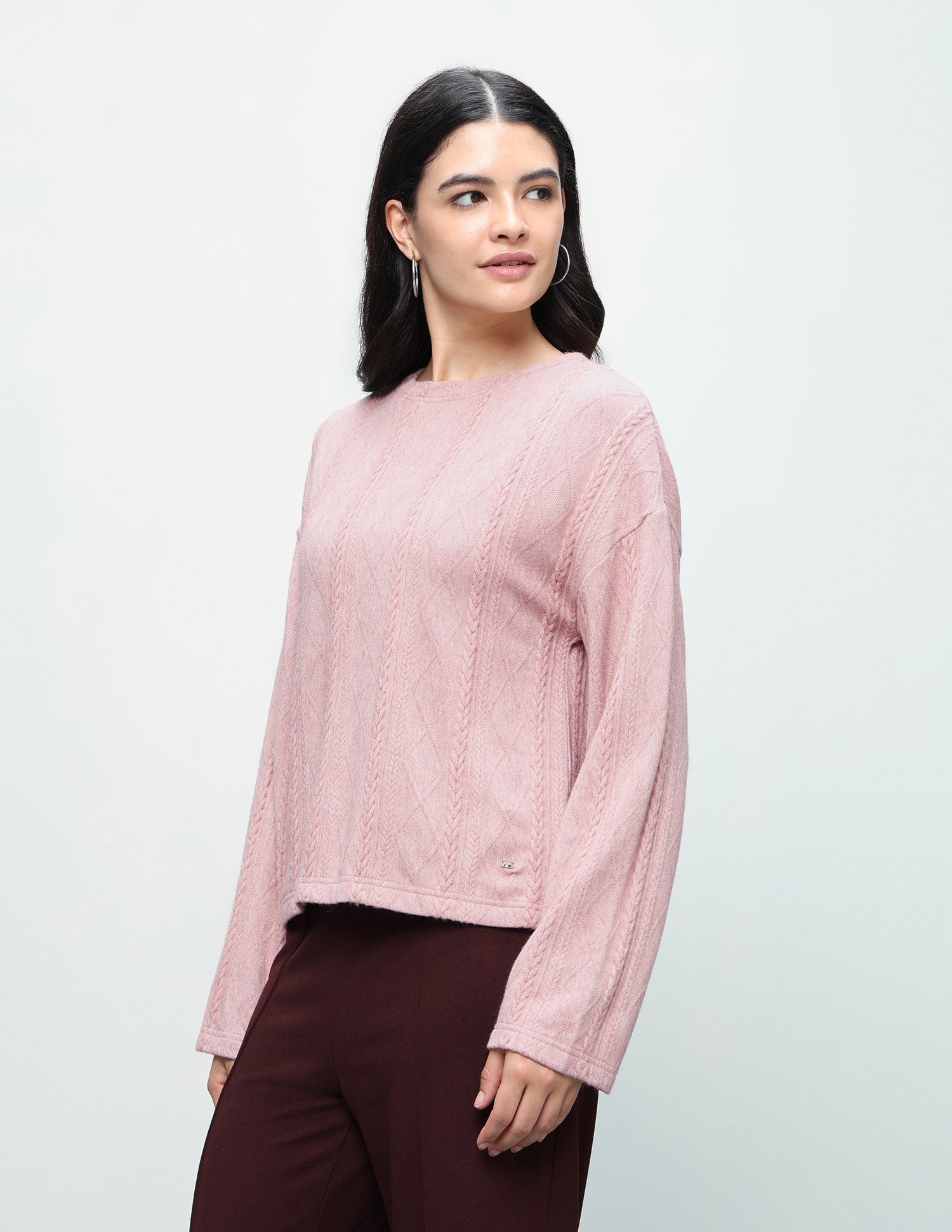 Cable Patterned Knit Regular Fit Sweater Pink - U.S. Polo Assn. India | Large