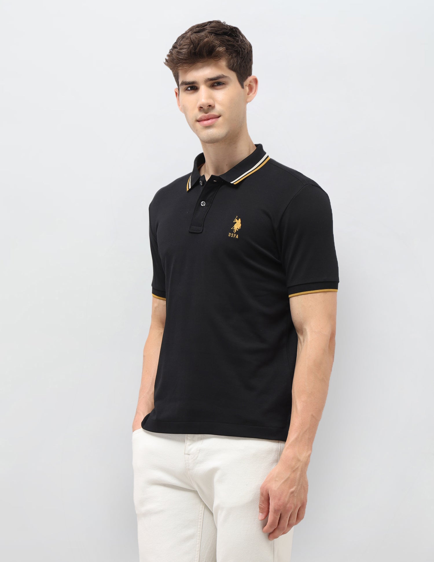 Solid Slim Fit Polo Shirt Black - U.S. Polo Assn. India | Large