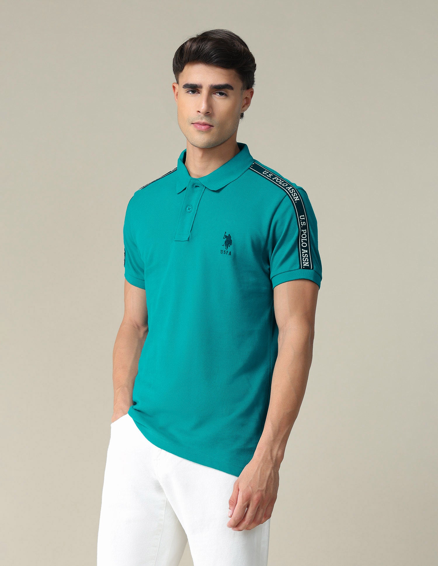Brand Tape Slim Polo Shirt Teal - U.S. POLO ASSN. | Large