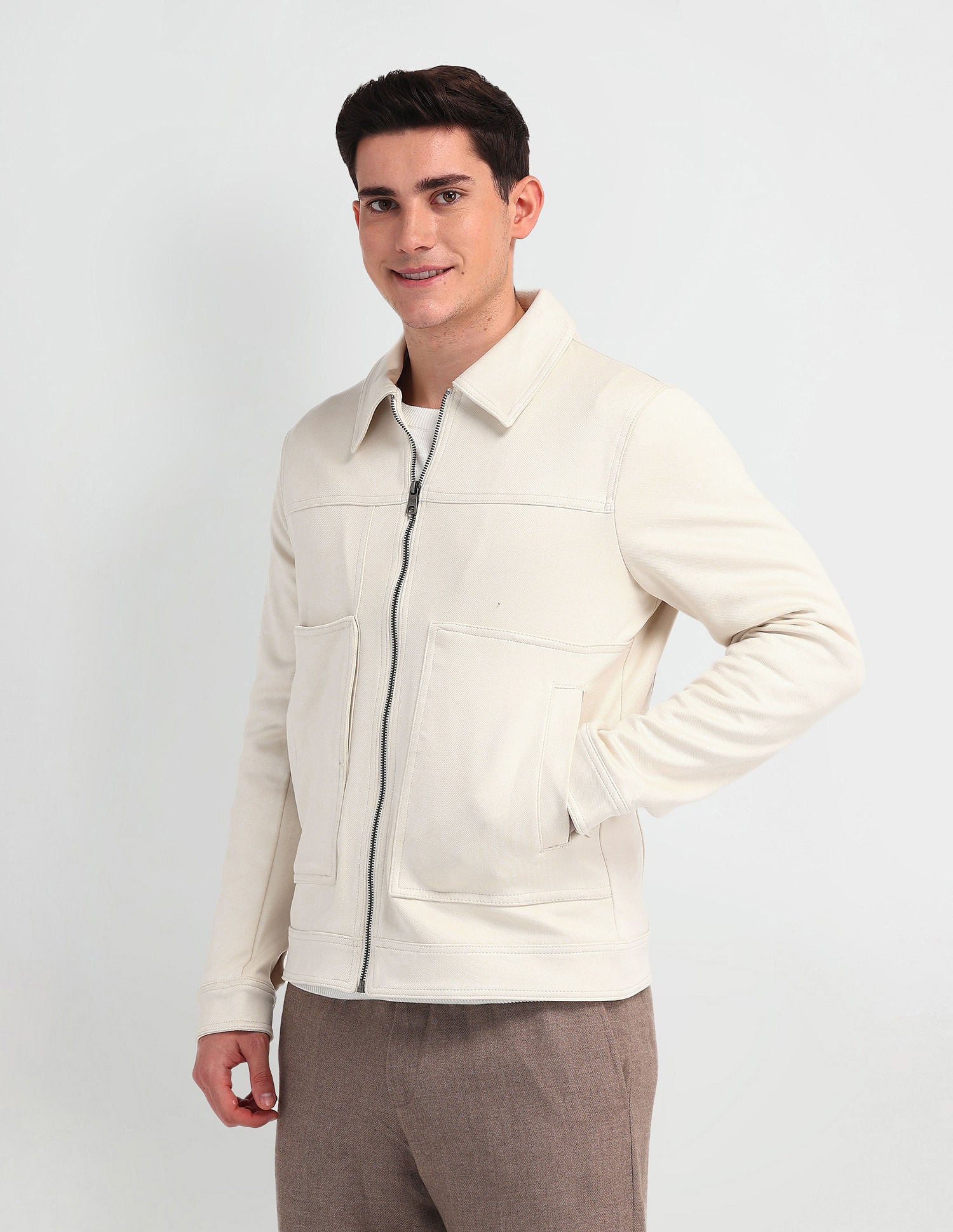 Solid Smooth Fabric Jacket Beige - U.S. Polo Assn. India | Large