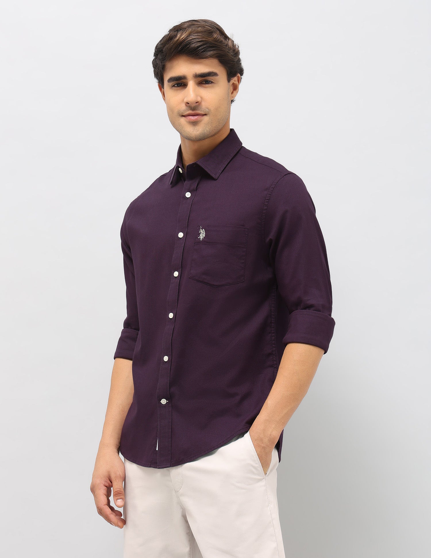 Dobby Tailored Fit Shirt Burgundy - U.S. POLO ASSN. | Large