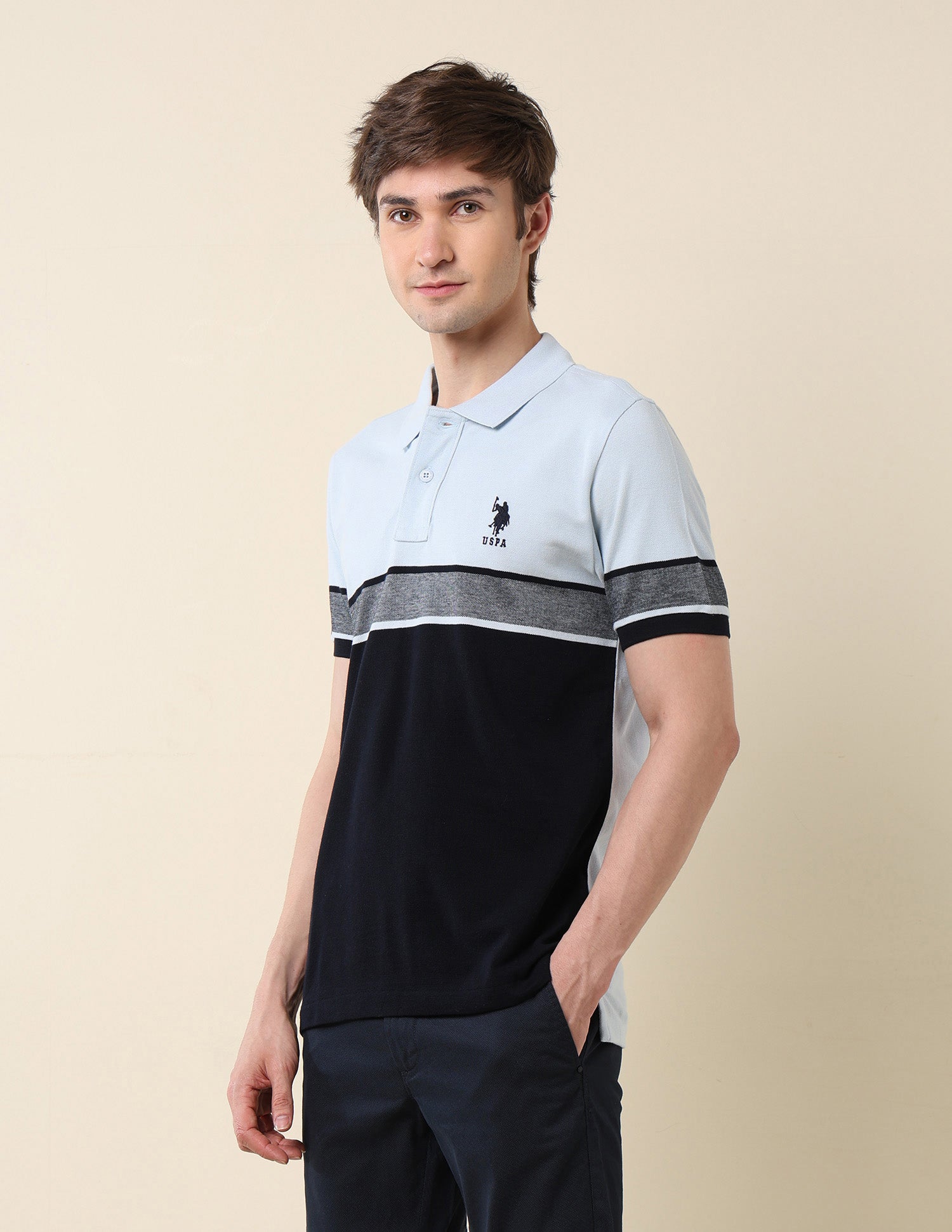 Colourblocked Classic Polo Shirt Light Blue - U.S. POLO ASSN. | Large