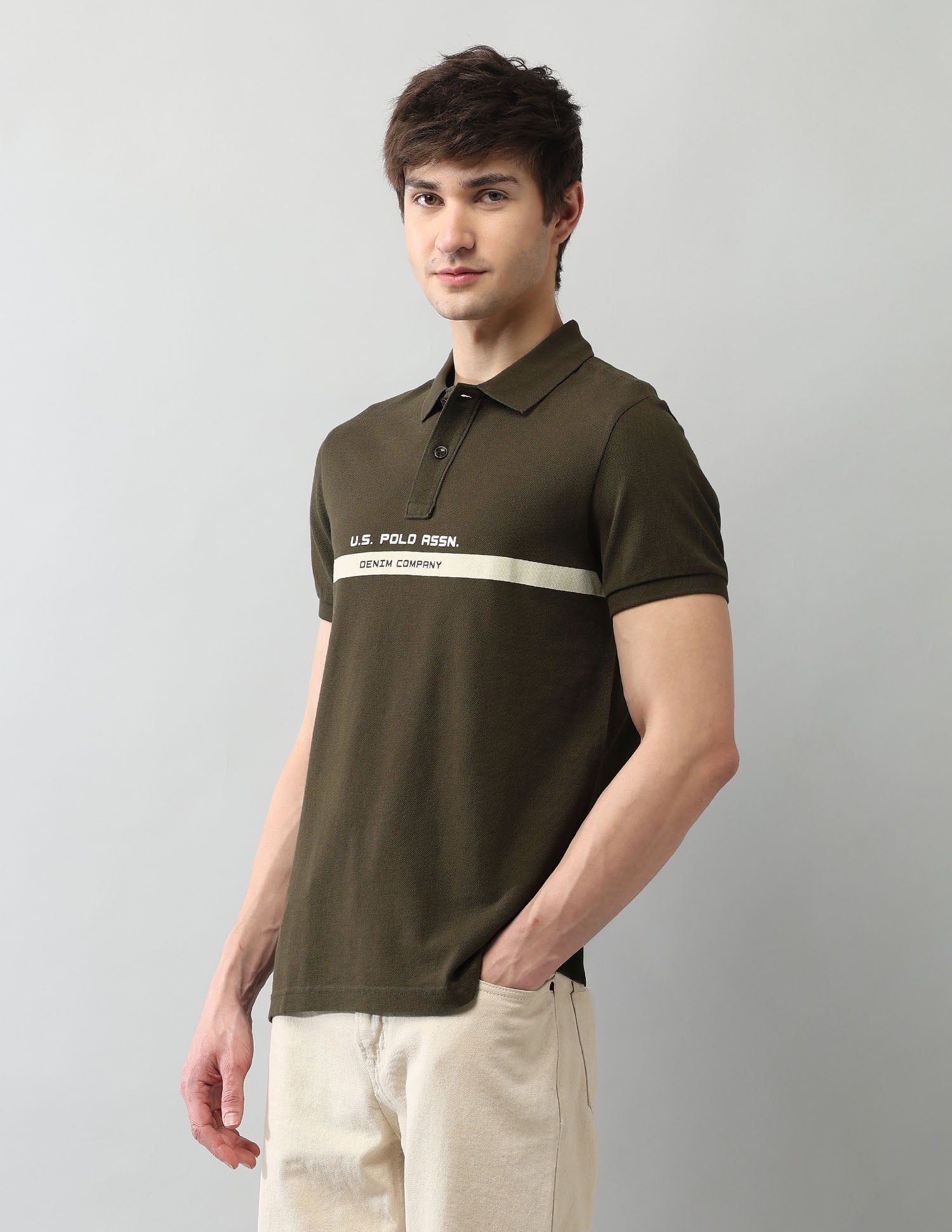 Muscle Fit Brand Printed Polo Shirt Olive - U.S. Polo Assn. India | Large
