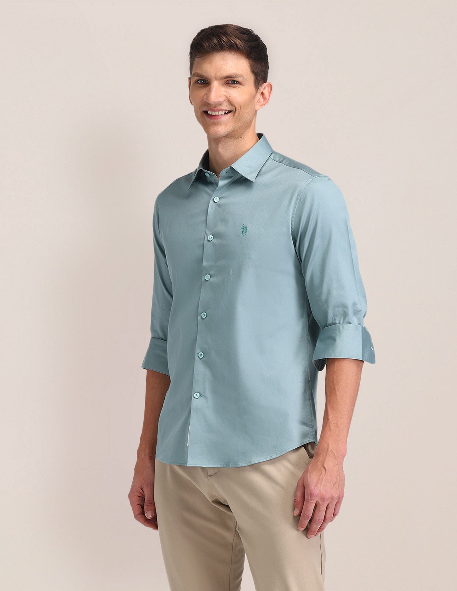 Regular Fit Satin Shirt Green - U.S. Polo Assn. India | Large