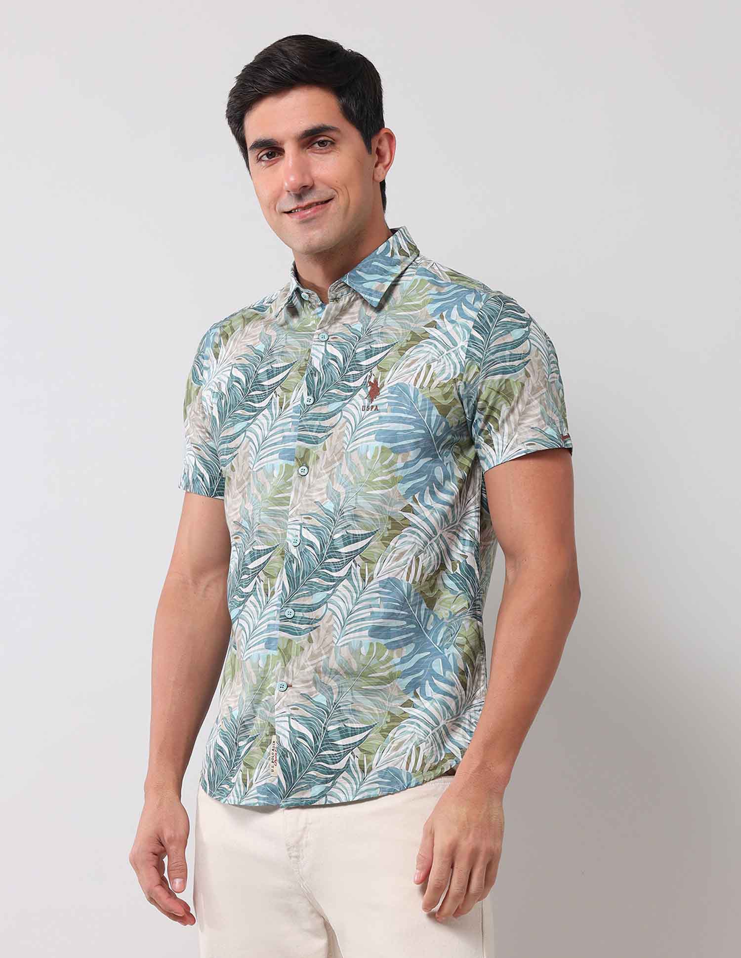 Regular Fit All-Over Shirt Green - U.S. Polo Assn. India | Large