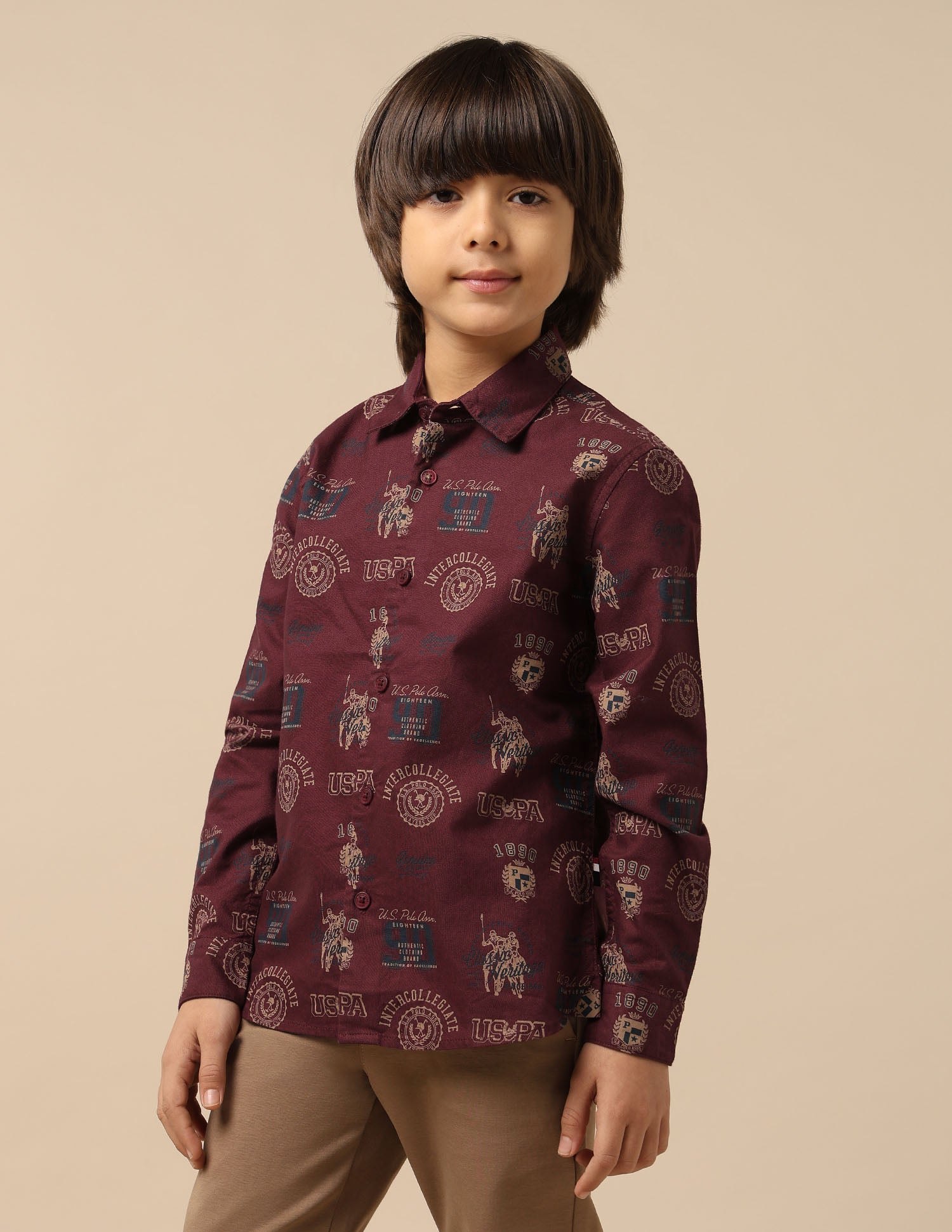 Boys All Over Printed Oxford Shirt Maroon - U.S. POLO ASSN. | Large