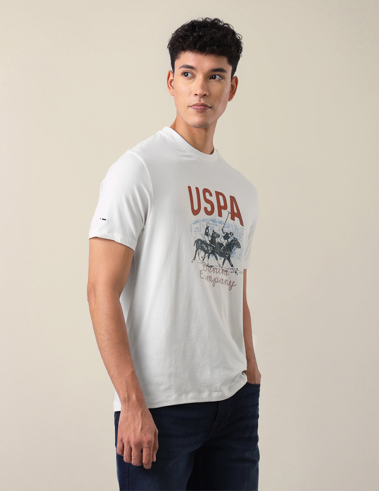 Graphic Brand Printed Slim Fit T-Shirt Ivory - U.S. Polo Assn. India | Large