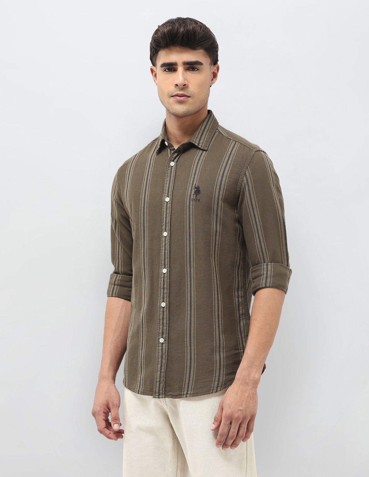 Dobby Vertical Striped Shirt Brown - U.S. Polo Assn. India | Large