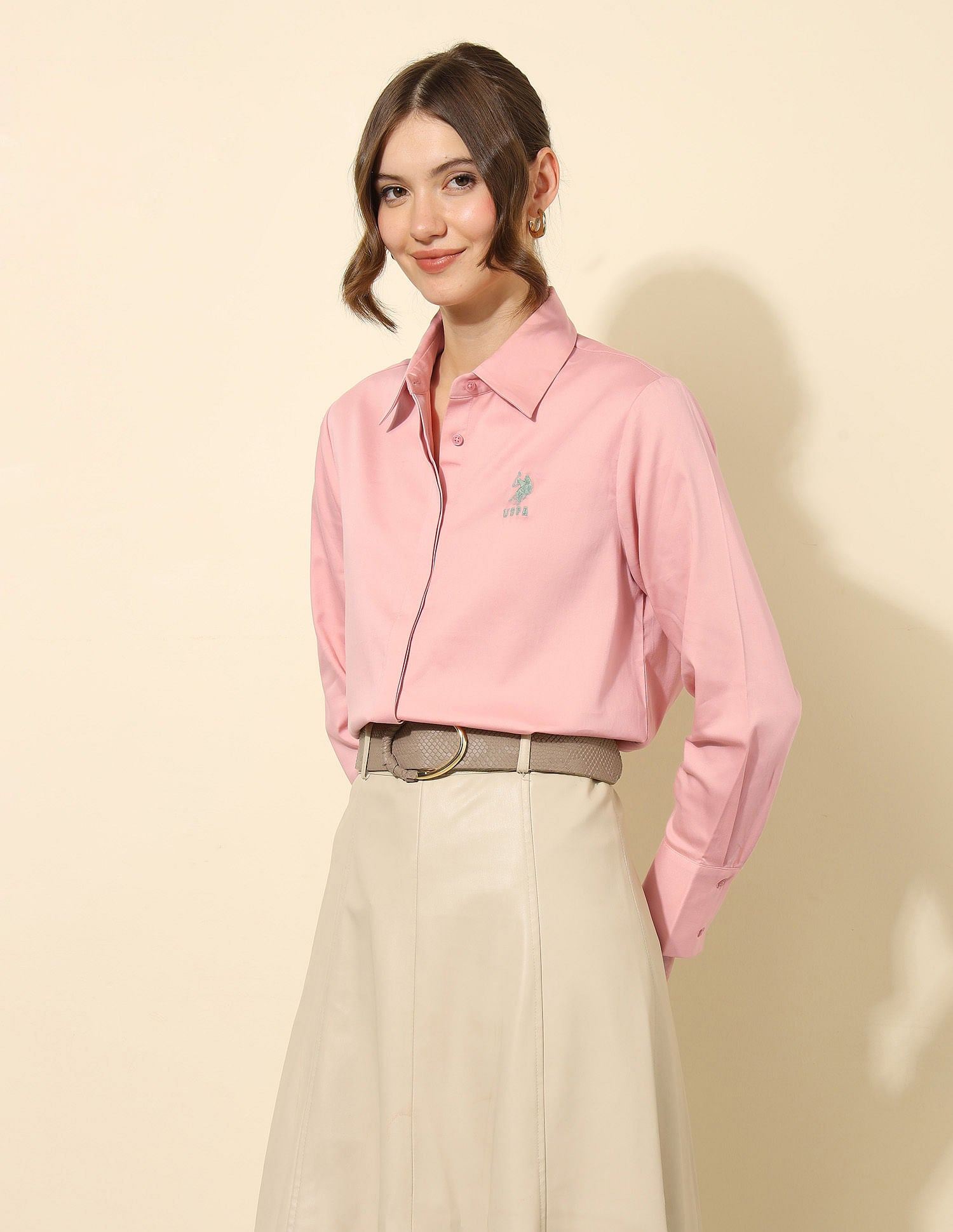 Satin Regular Fit Shirt Light Pink - U.S. POLO ASSN. | Large