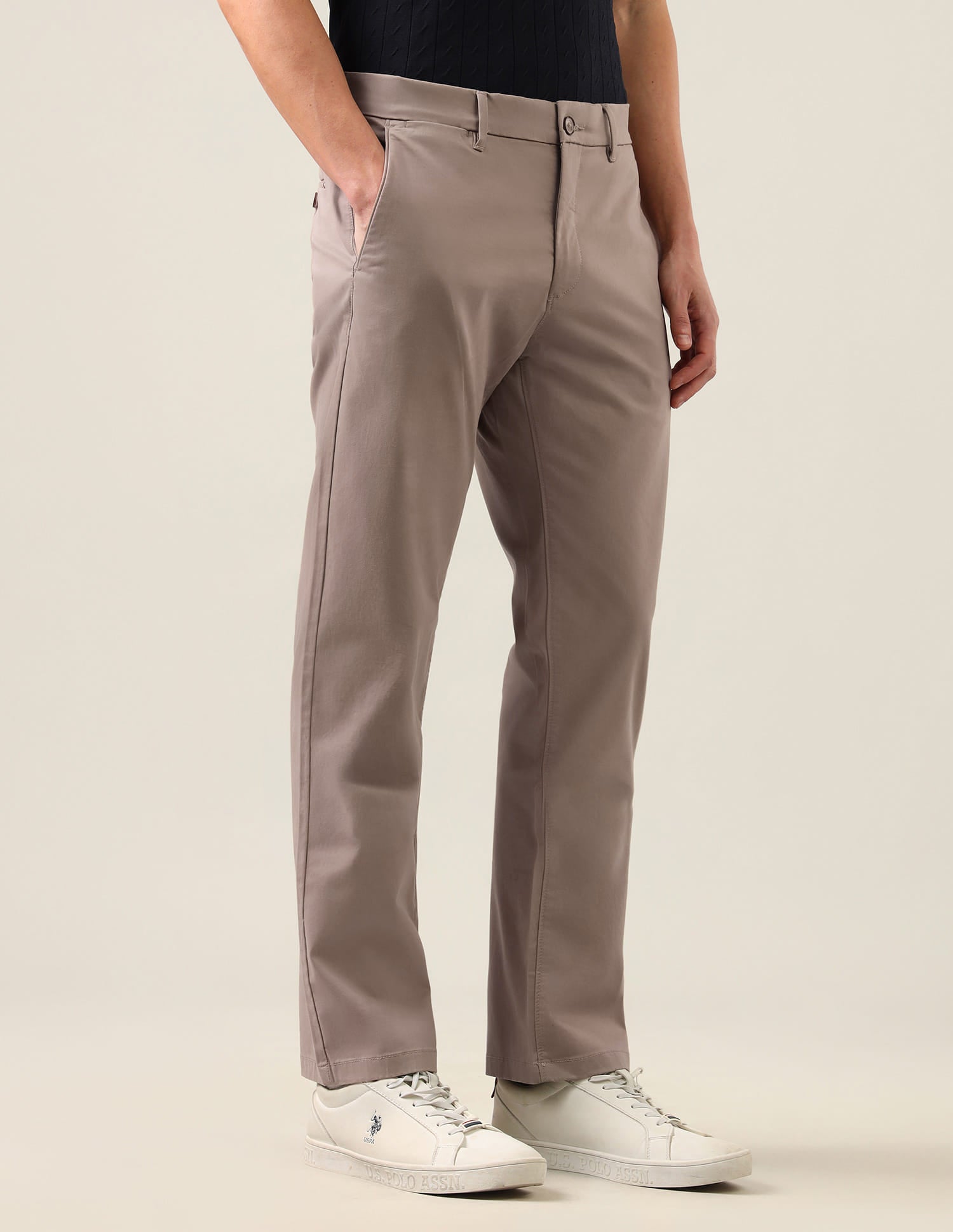 Riley Straight Fit Satin Trousers Grey - U.S. Polo Assn. India | Large
