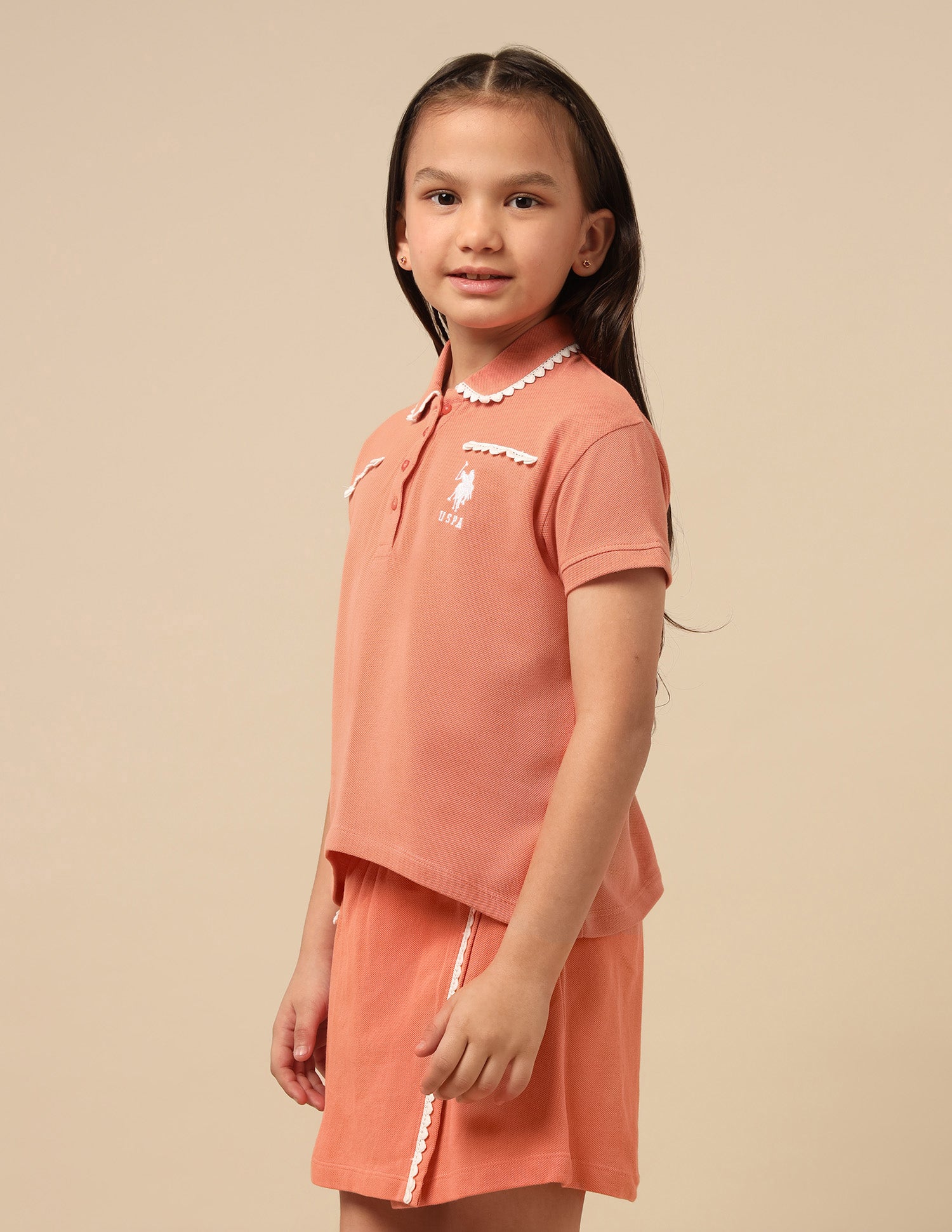 Girls Solid Lace Trim Top Rust - U.S. POLO ASSN. | Large
