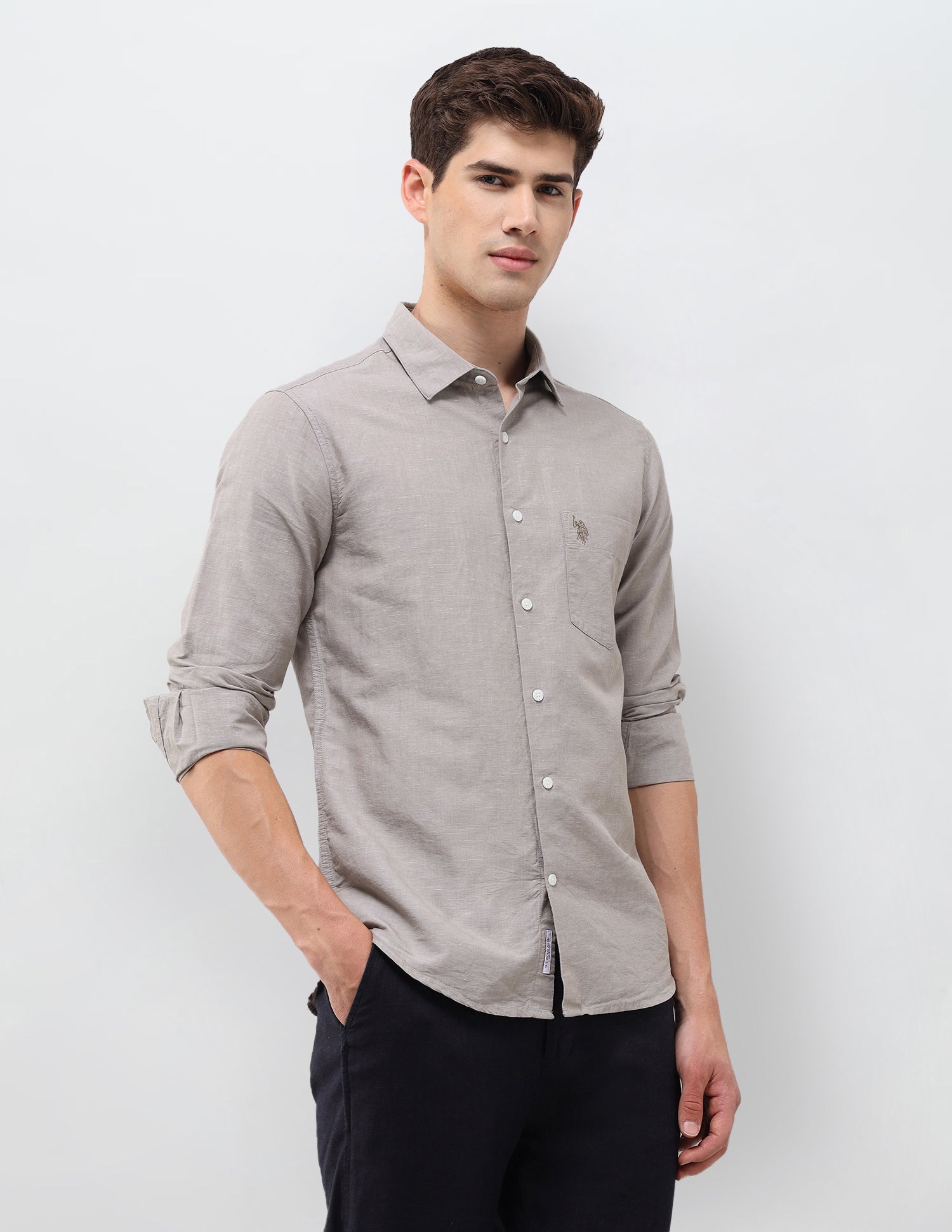 Solid Tailored Fit Shirt Khaki - U.S. Polo Assn. India | Large