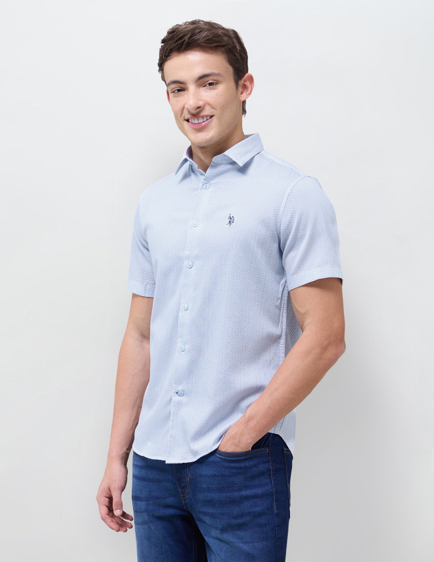 Geometric Printed Regular Fit Shirt Light Blue - U.S. Polo Assn. India | Large