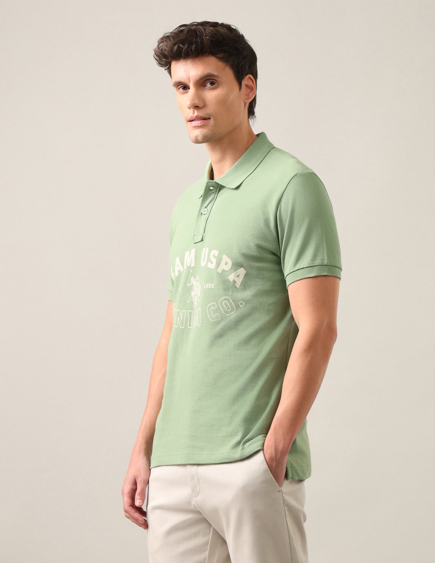 Typographic Brand Printed Slim Fit Polo Shirt Light Green - U.S. Polo Assn. India | Large