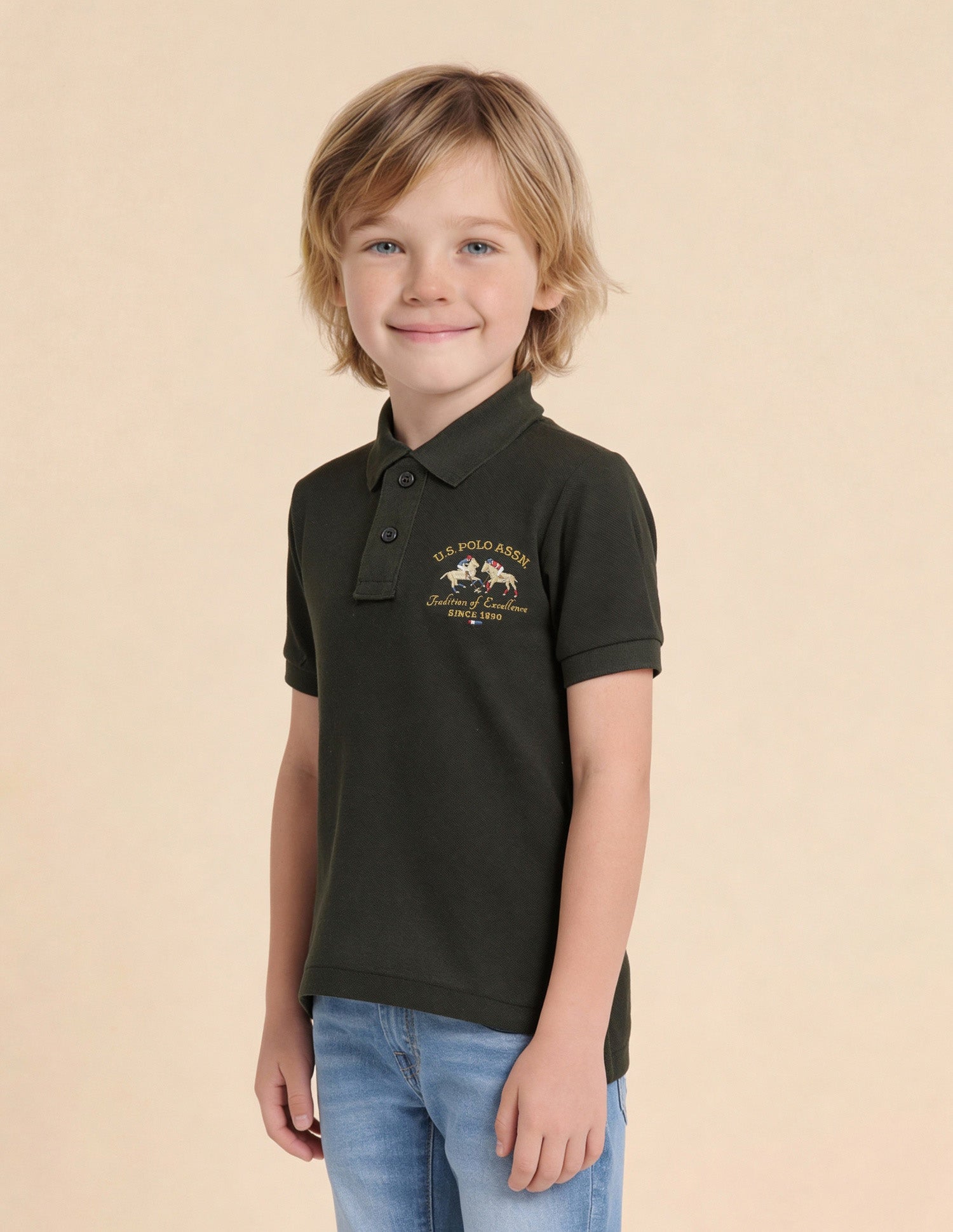 Boys Brand Embroidered Regular Fit Polo Shirt Olive - U.S. Polo Assn. India | Large
