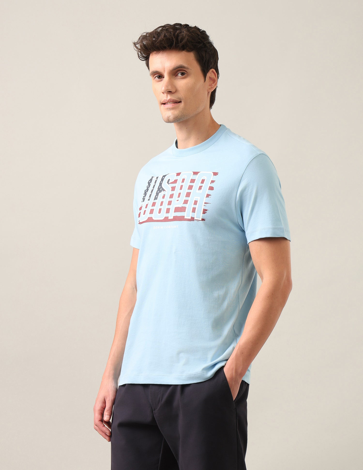 Graphic Brand Printed Regular Fit T-Shirt Light Blue - U.S. Polo Assn. India | Large