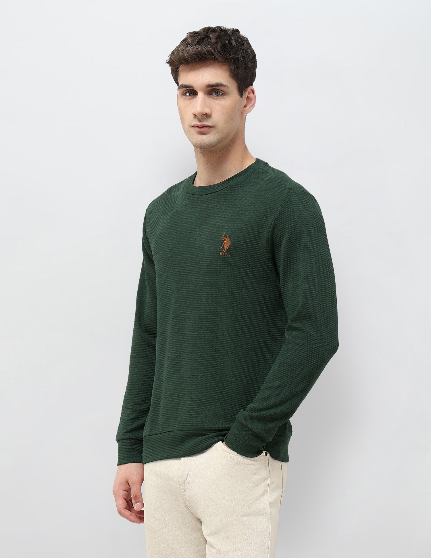 Textured Regular Fit Sweatshirt Dark Green - U.S. POLO ASSN. | Large