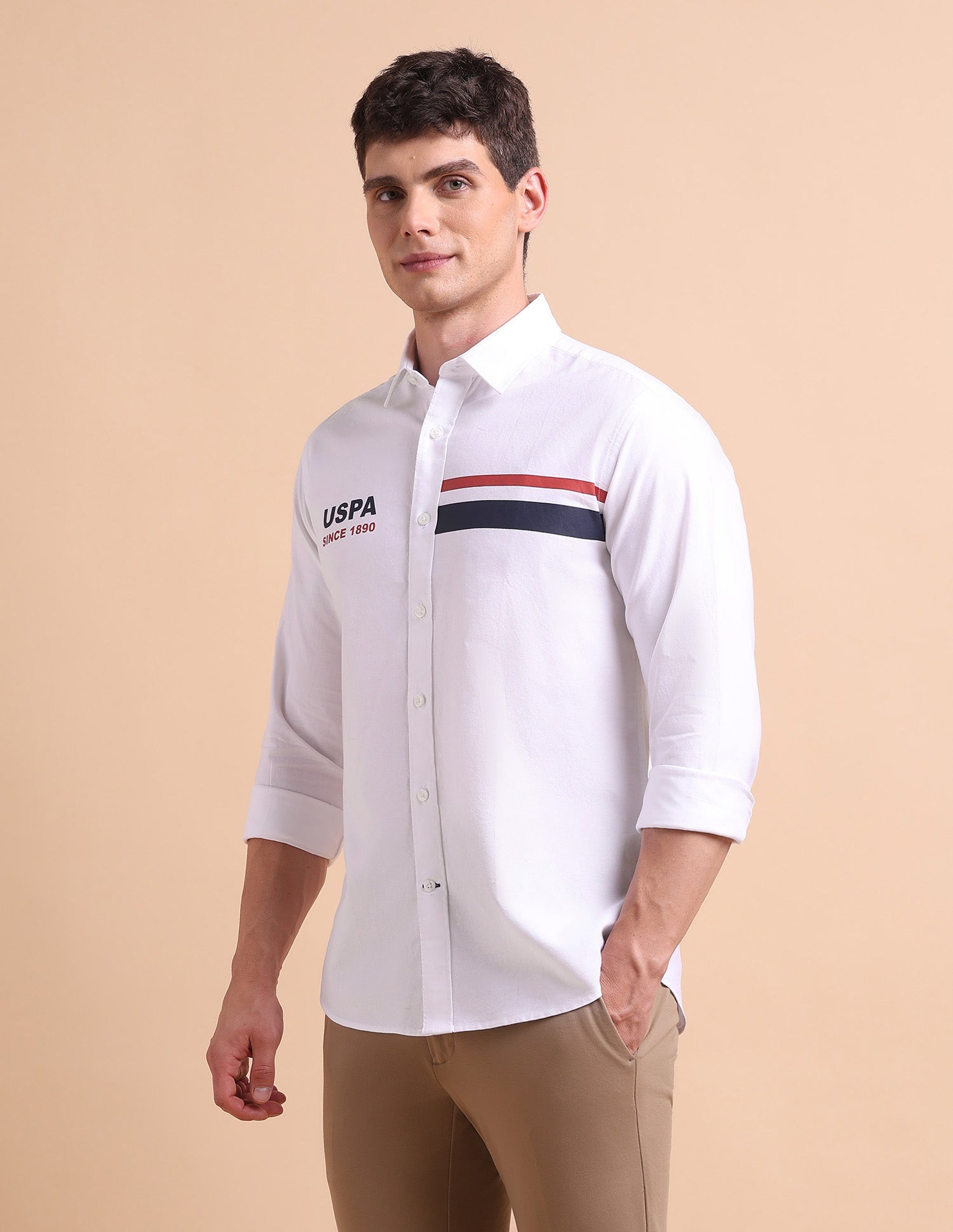 Brand Printed Tailored Fit Oxford Shirt White - U.S. POLO ASSN. | Large