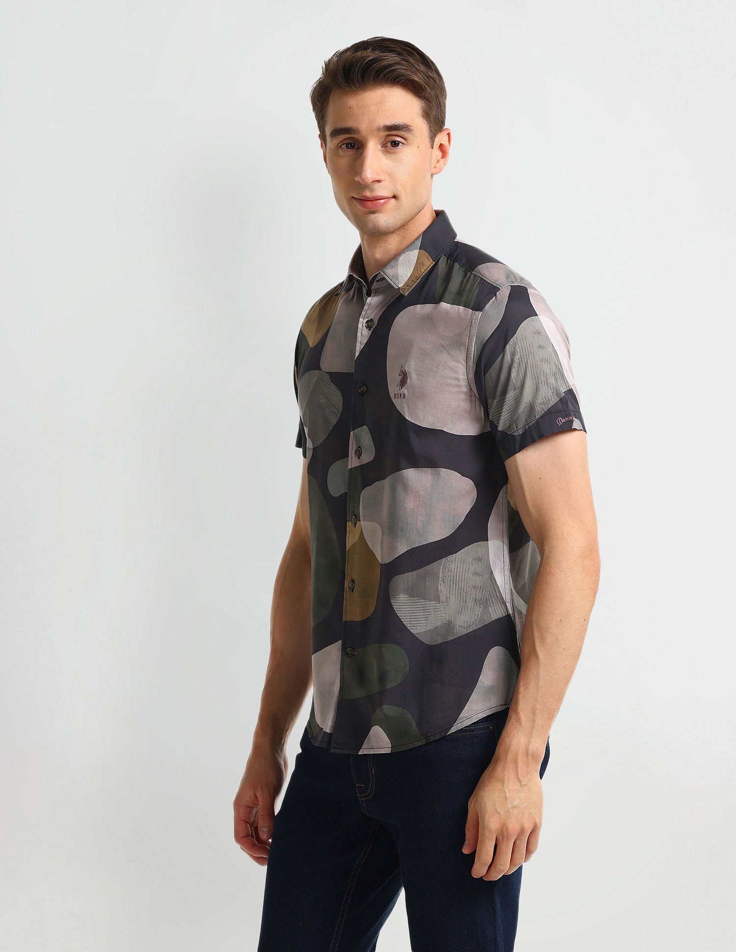 Abstract Print Slim Fit Shirt Olive - U.S. Polo Assn. India | Large
