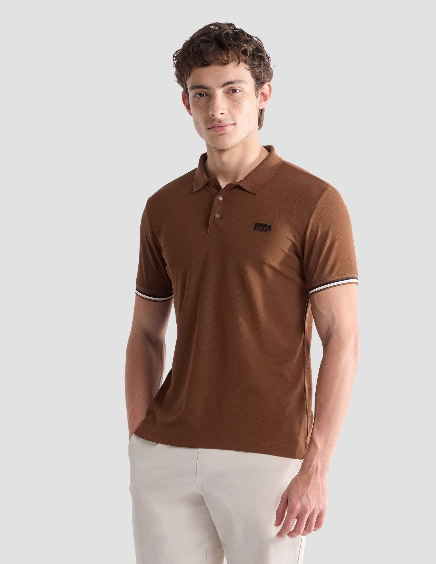 Solid Slim Fit Active Polo Shirt Khaki - U.S. Polo Assn. India | Large