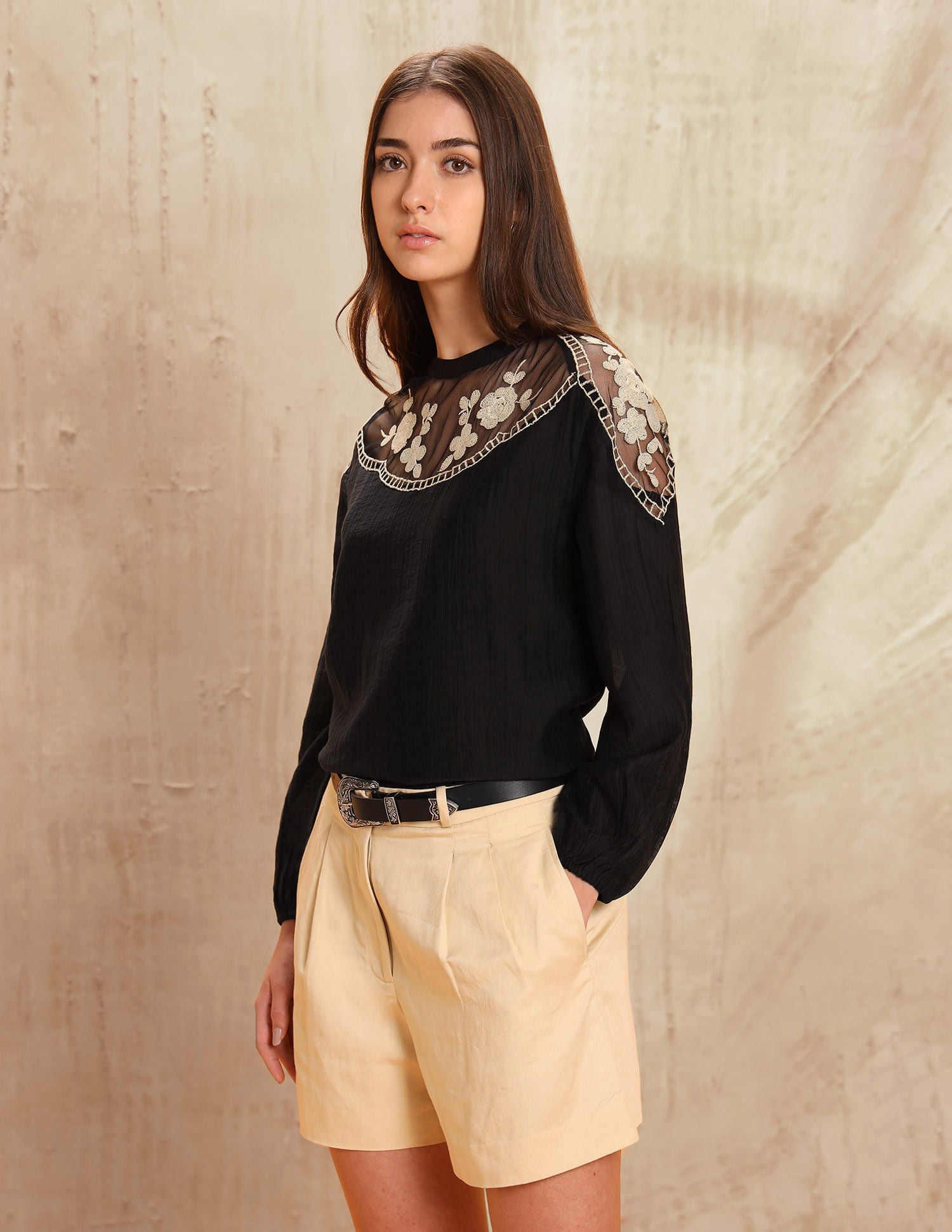 Floral embroidered Top Black - U.S. POLO ASSN. | Large