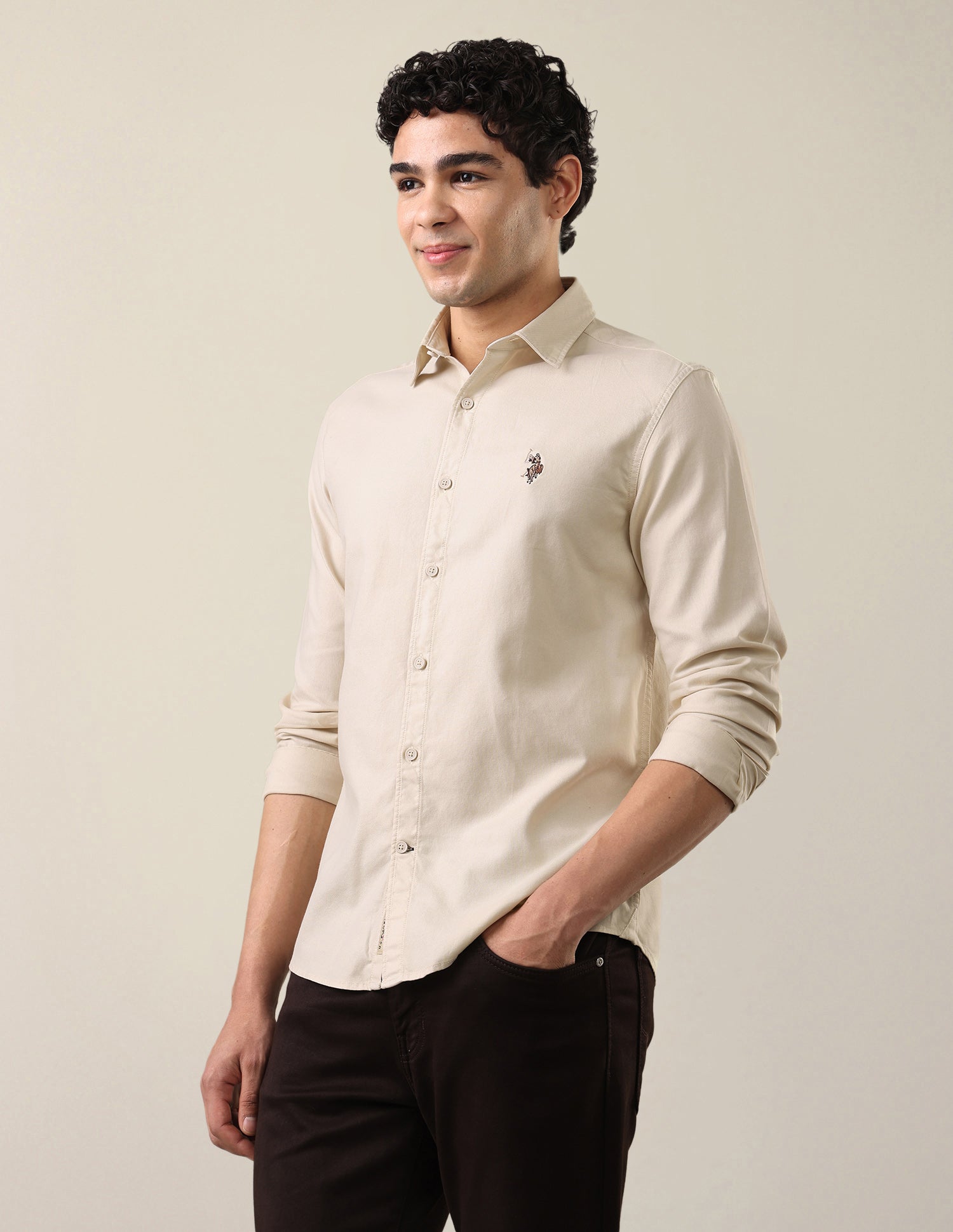 Twill Regular Fit Shirt Ecru - U.S. Polo Assn. India | Large