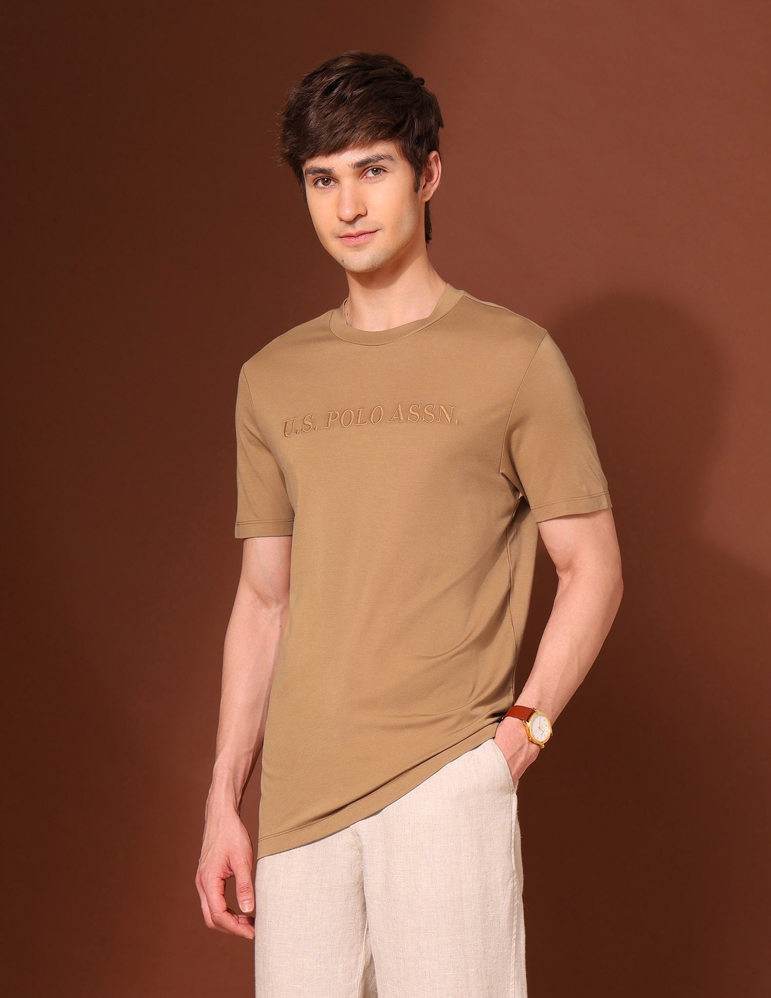 Brand Embroidered Classic T-Shirt Brown - U.S. POLO ASSN. | Large