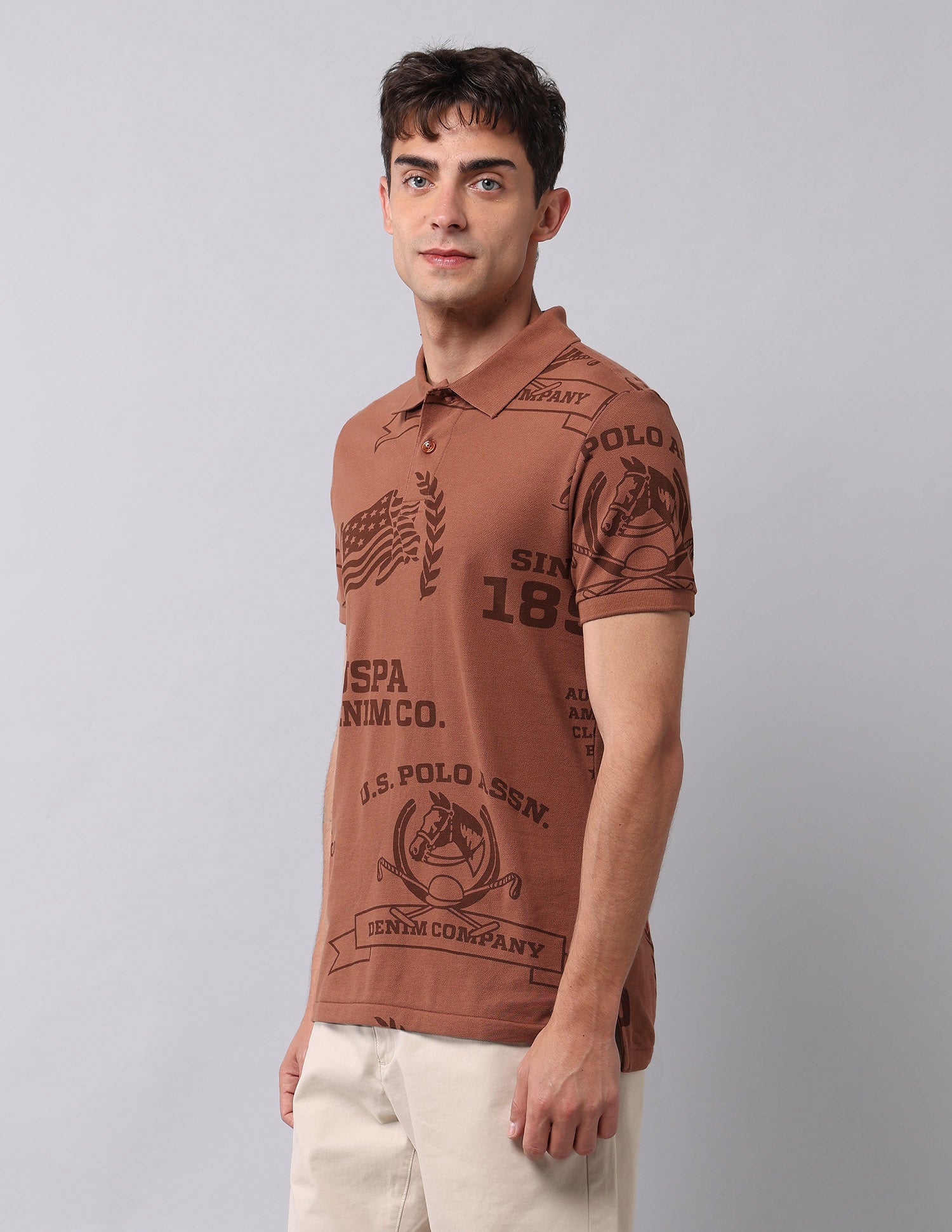 Graphic Printed Muscle Fit Polo Shirt Rust - U.S. POLO ASSN. | Large